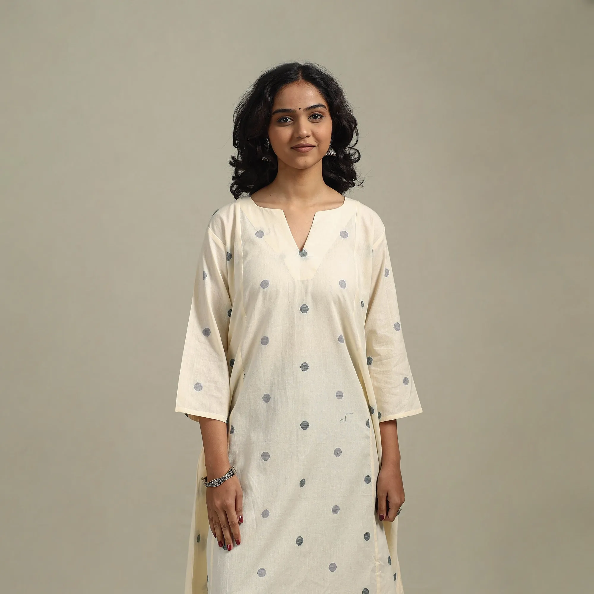 Beige - A-Line Cotton Jacquard Kurta 17 sold by Itokri product image thumbnail 2