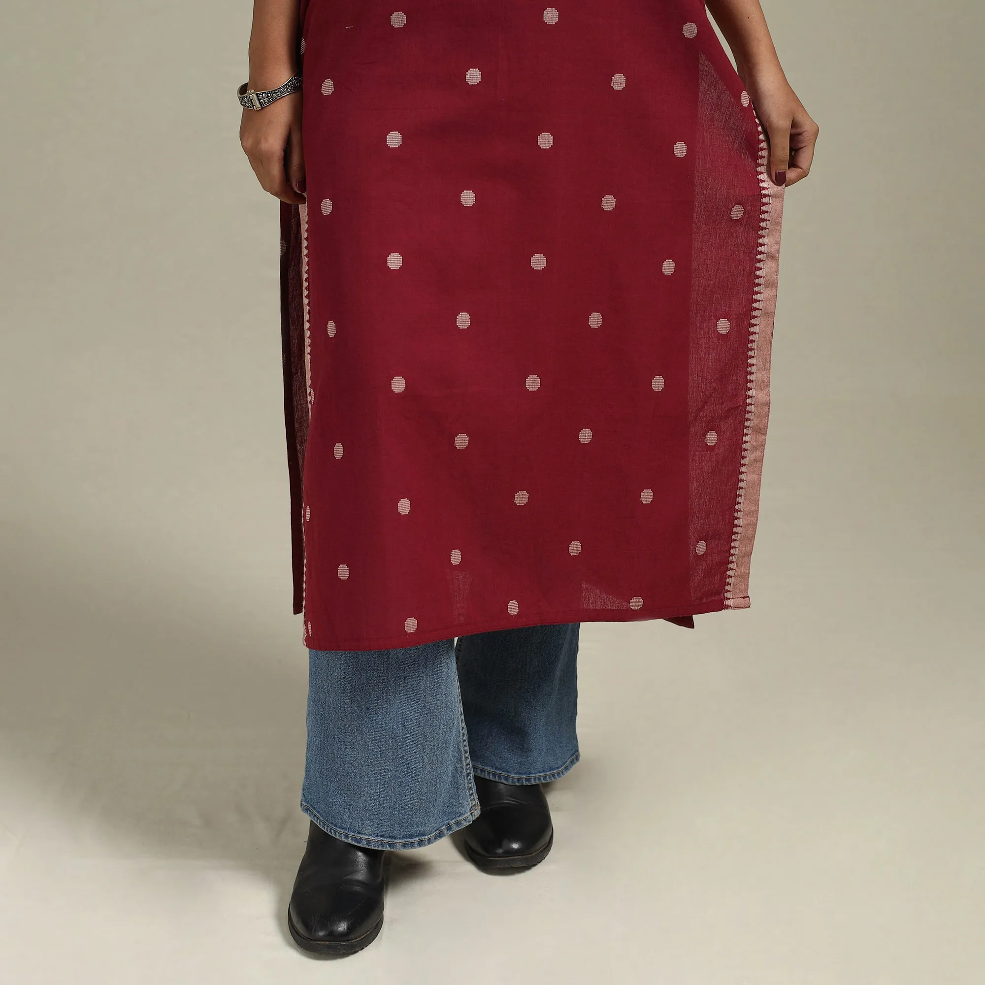 Red - Straight Cotton Jacquard Kurta 09 sold by Itokri product image thumbnail 4
