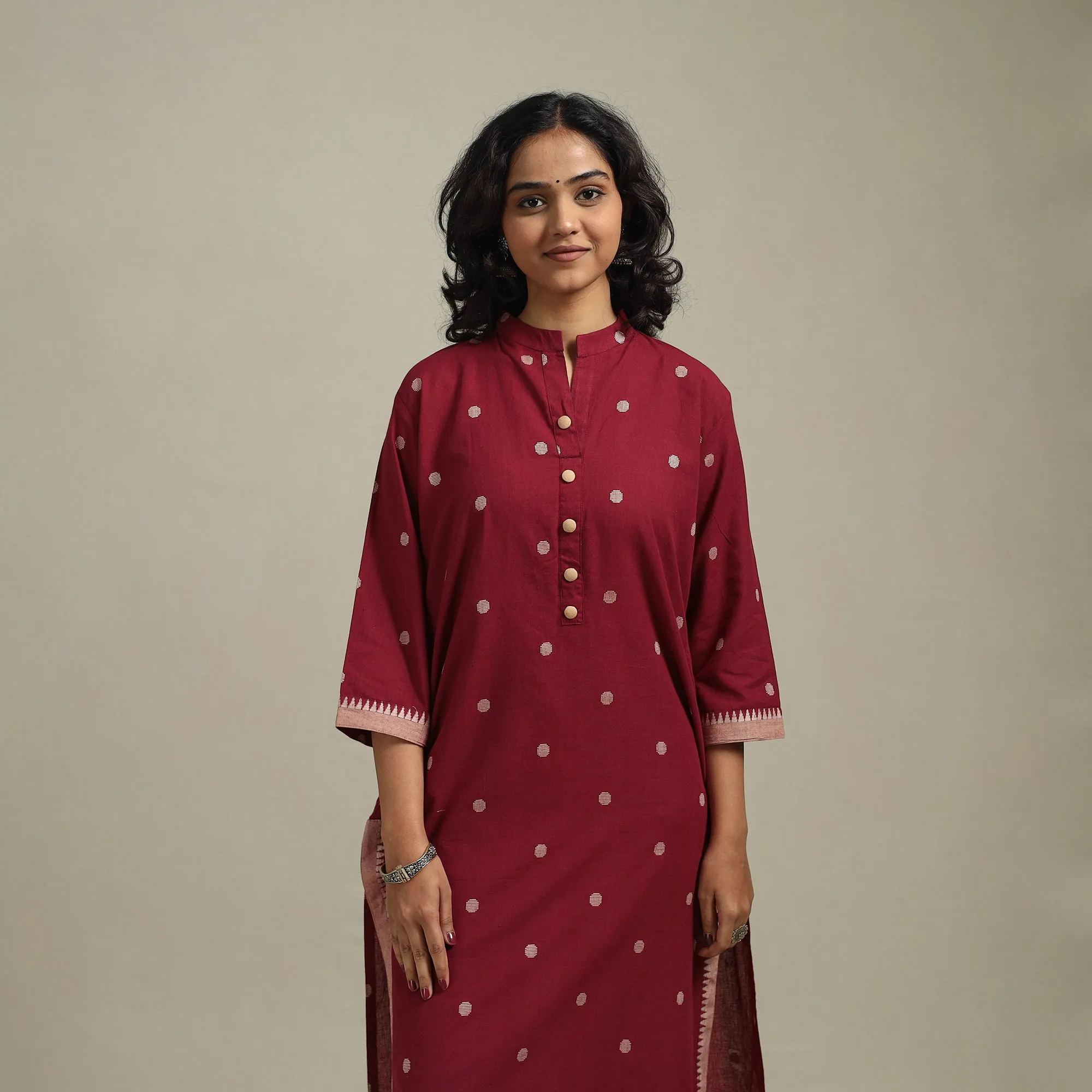 Red - Straight Cotton Jacquard Kurta 09 sold by Itokri product image thumbnail 2
