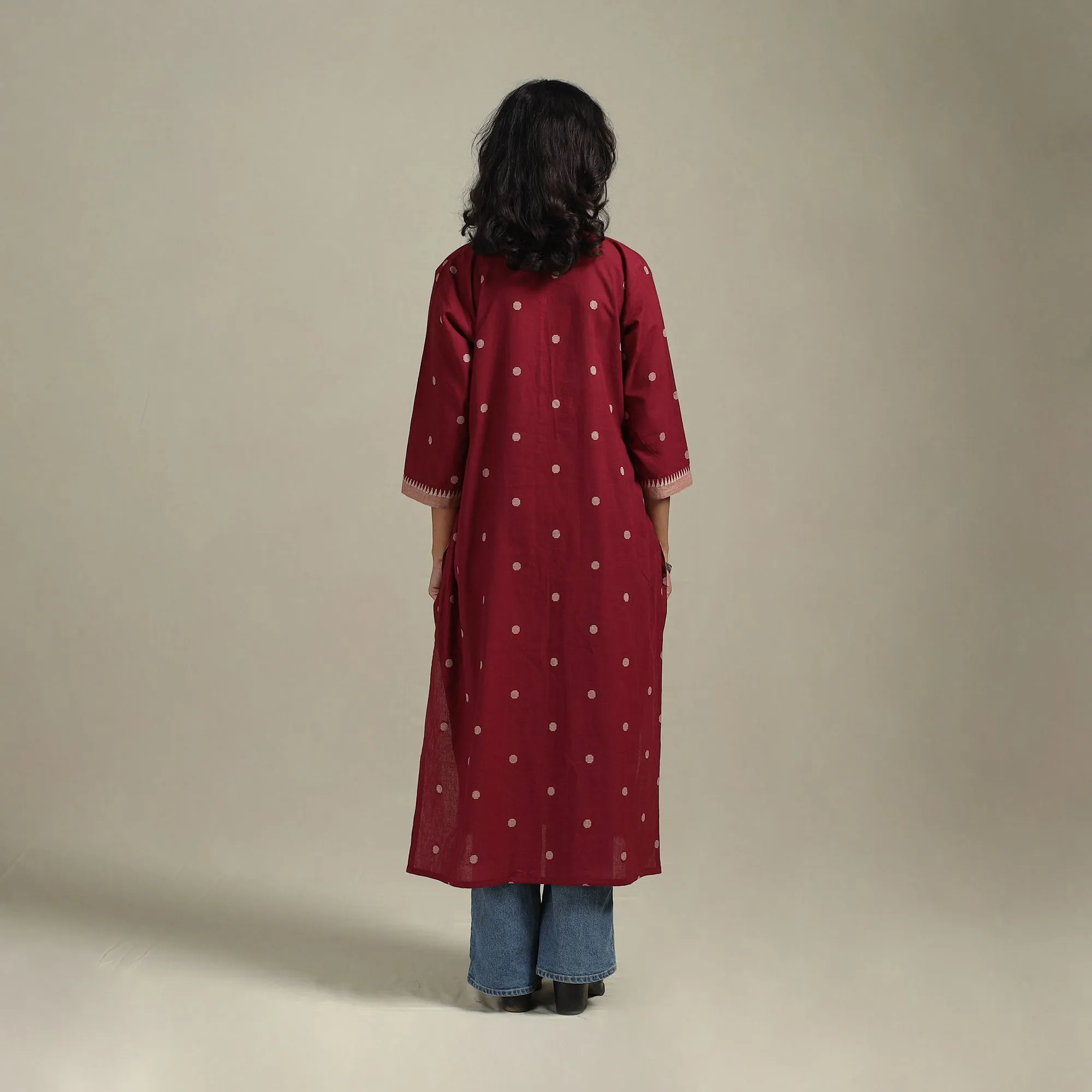 Red - Straight Cotton Jacquard Kurta 09 sold by Itokri product image thumbnail 5