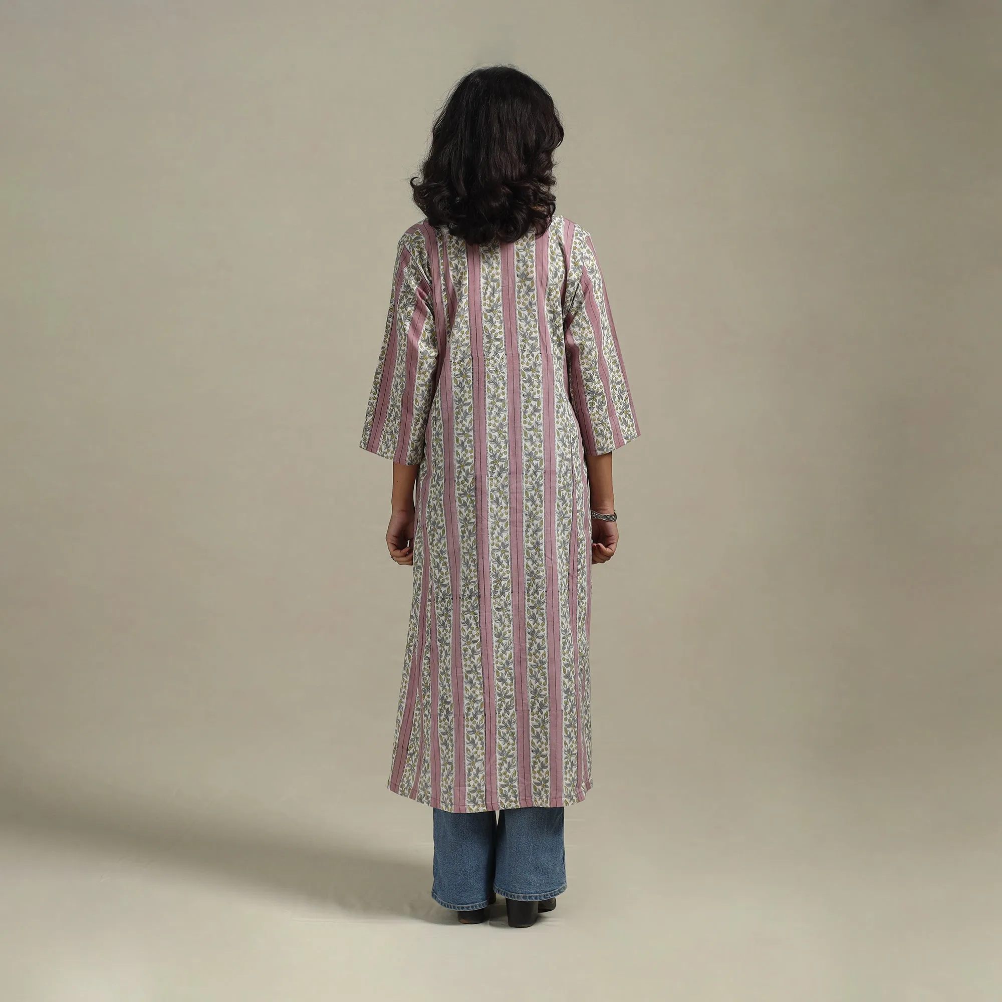 Pink - Block Print Cotton A-Line Sanganeri Kurta 14 sold by Itokri product image thumbnail 5