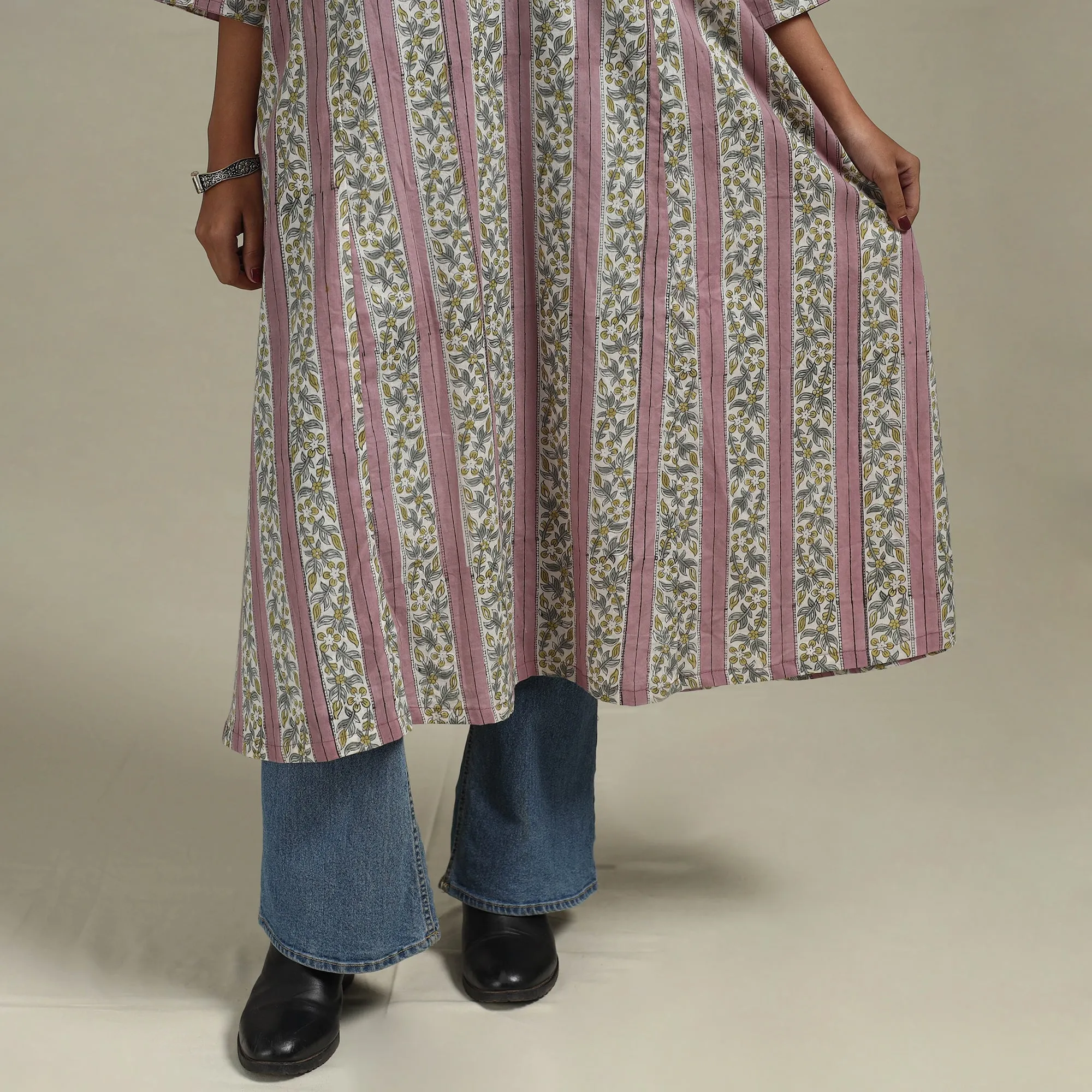 Pink - Block Print Cotton A-Line Sanganeri Kurta 14 sold by Itokri product image thumbnail 4