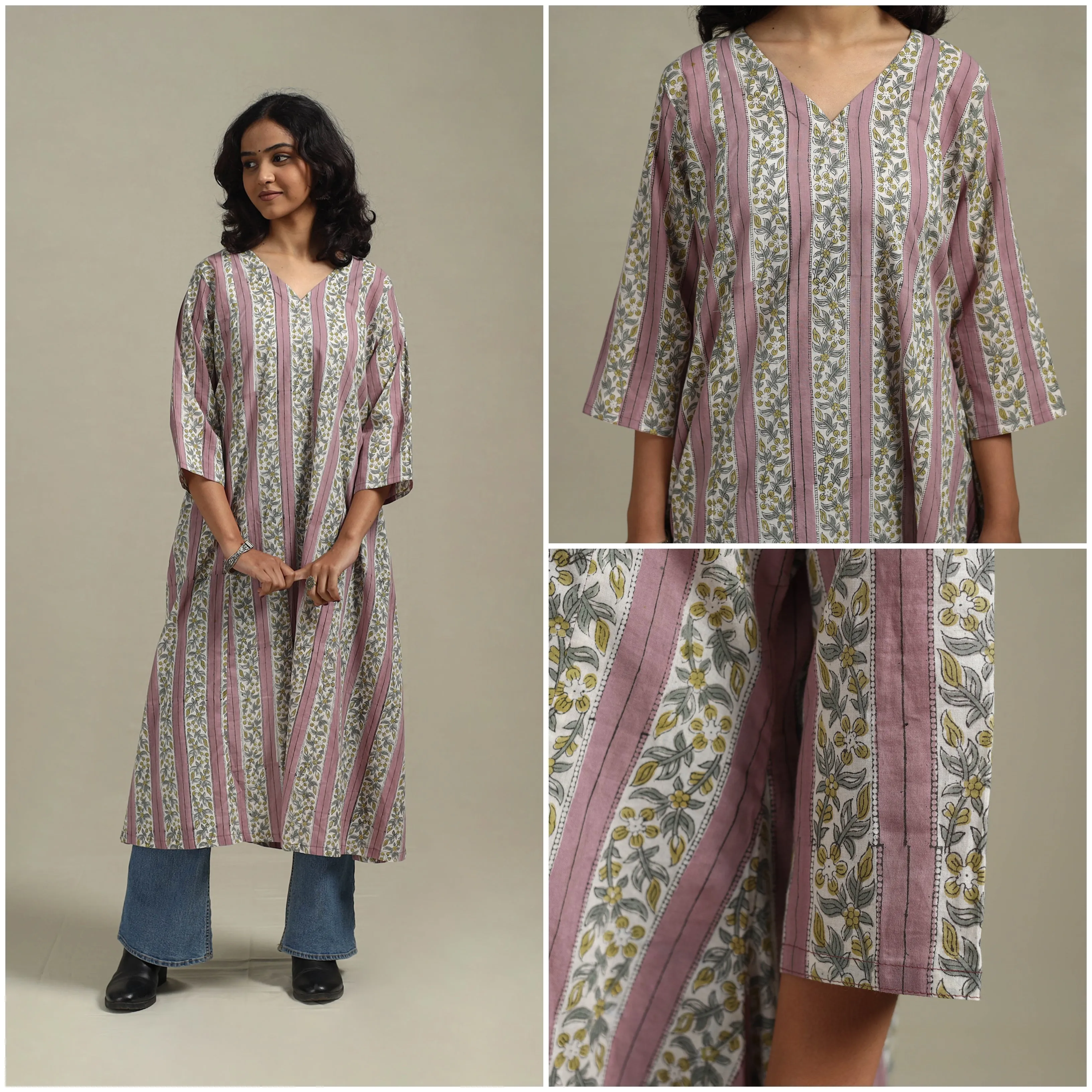 Pink - Block Print Cotton A-Line Sanganeri Kurta 14 sold by Itokri product image thumbnail 3
