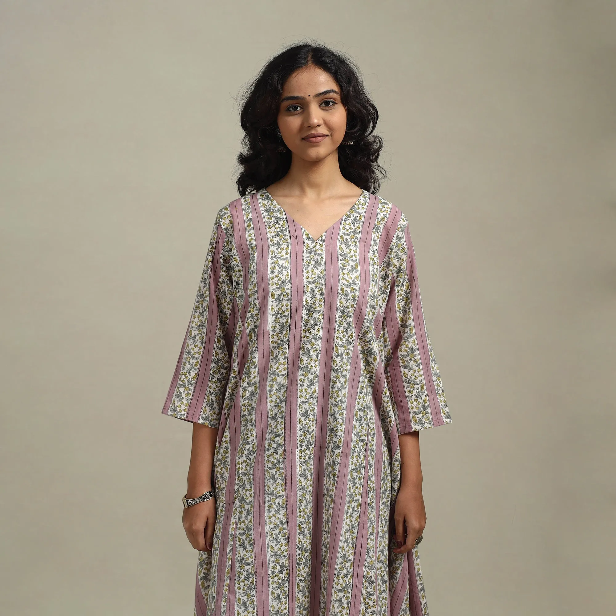 Pink - Block Print Cotton A-Line Sanganeri Kurta 14 sold by Itokri product image thumbnail 2
