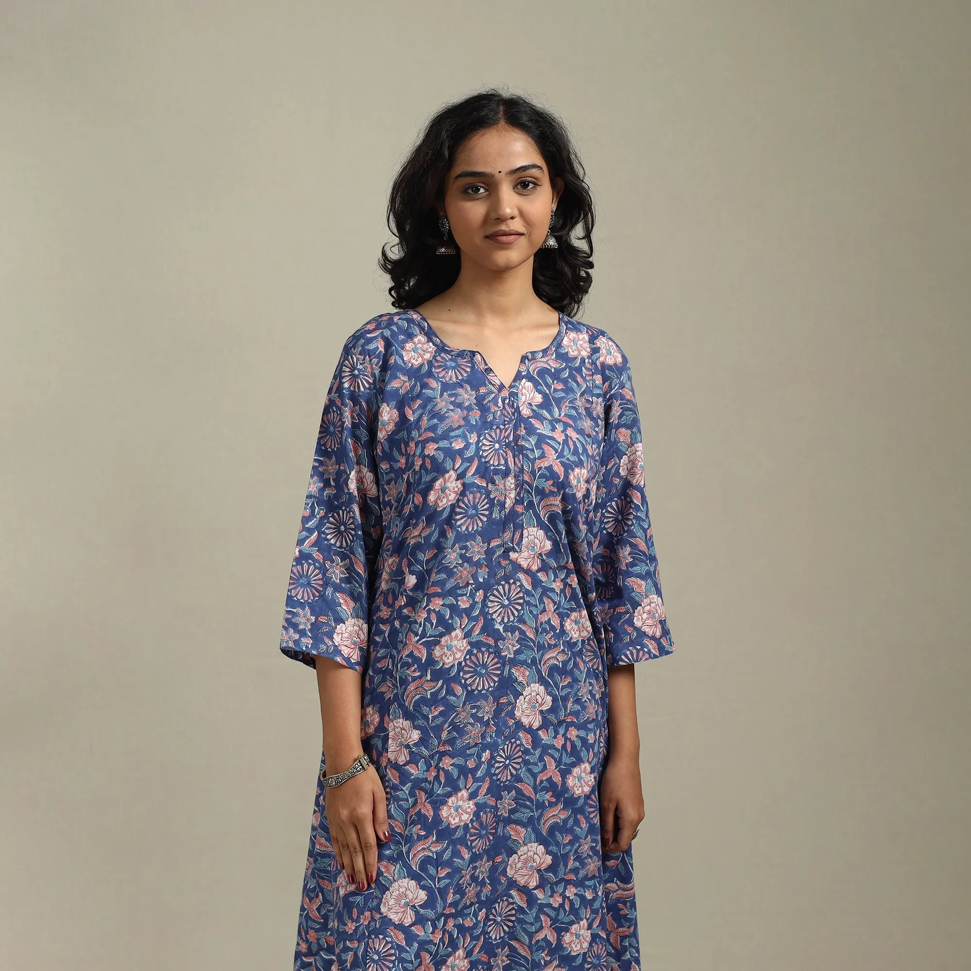 Blue - Block Print Cotton A-Line Sanganeri Kurta 27 sold by Itokri product image thumbnail 2