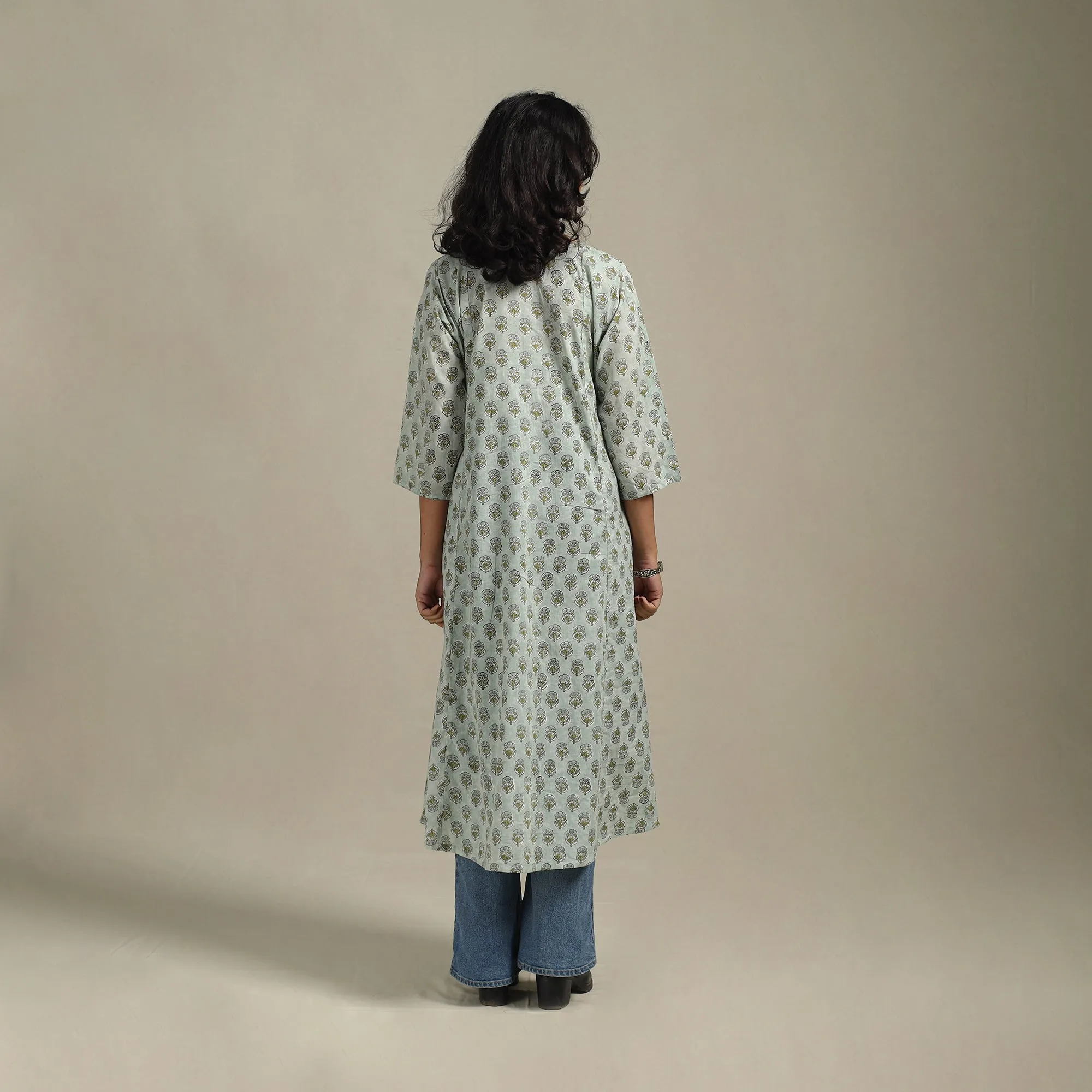 Green - Block Print Cotton A-Line Sanganeri Kurta 19 sold by Itokri product image thumbnail 5