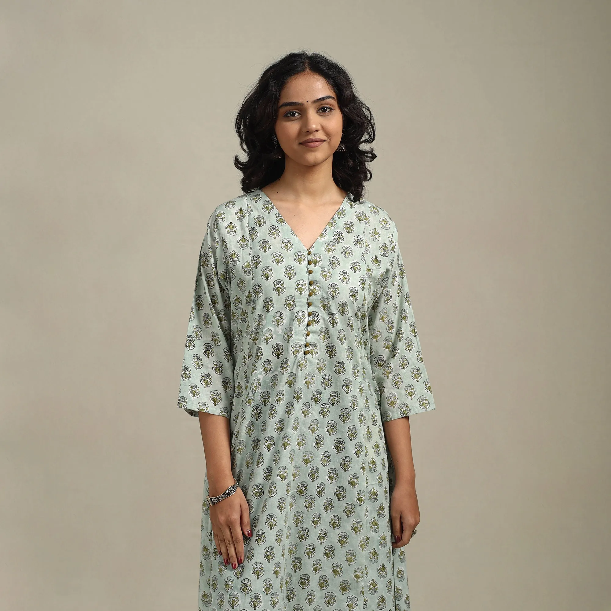 Green - Block Print Cotton A-Line Sanganeri Kurta 19 sold by Itokri product image thumbnail 2