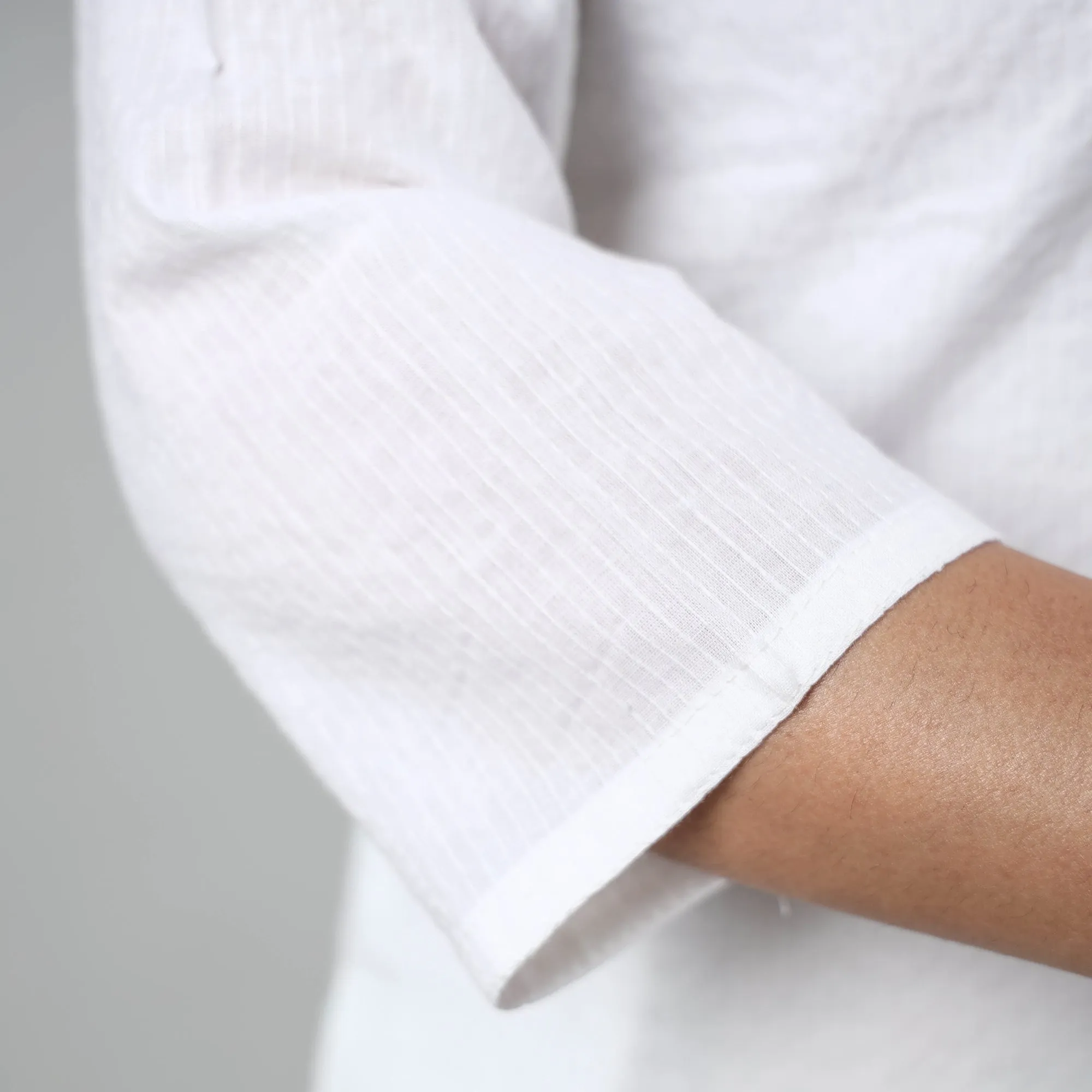 White - Running Stitch Cotton Long Straight Kurta sold by Itokri product image thumbnail 5