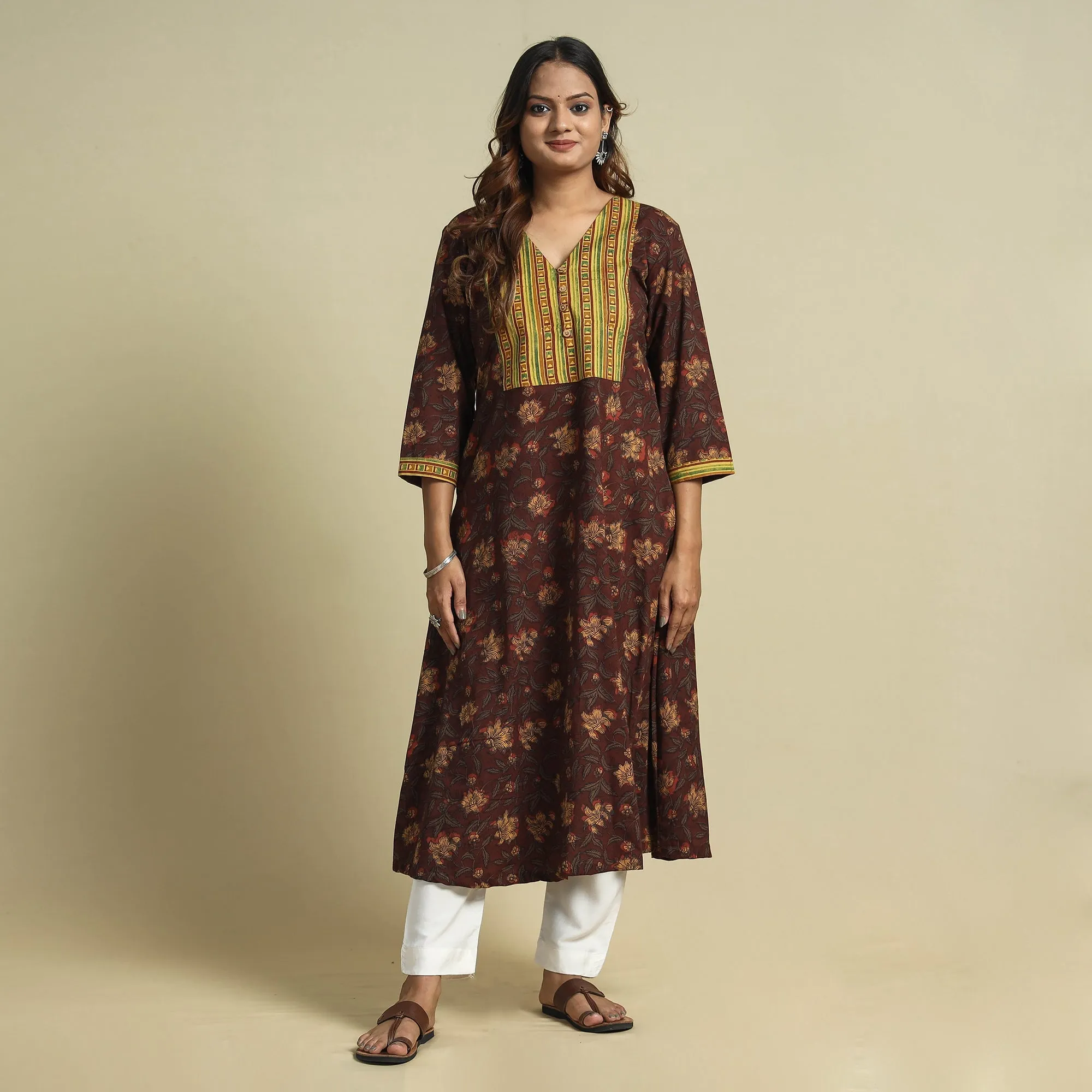 Brown - Jahota Block Printed Ajrakh Patchwork Cotton Kurta sold by Itokri product image thumbnail 2