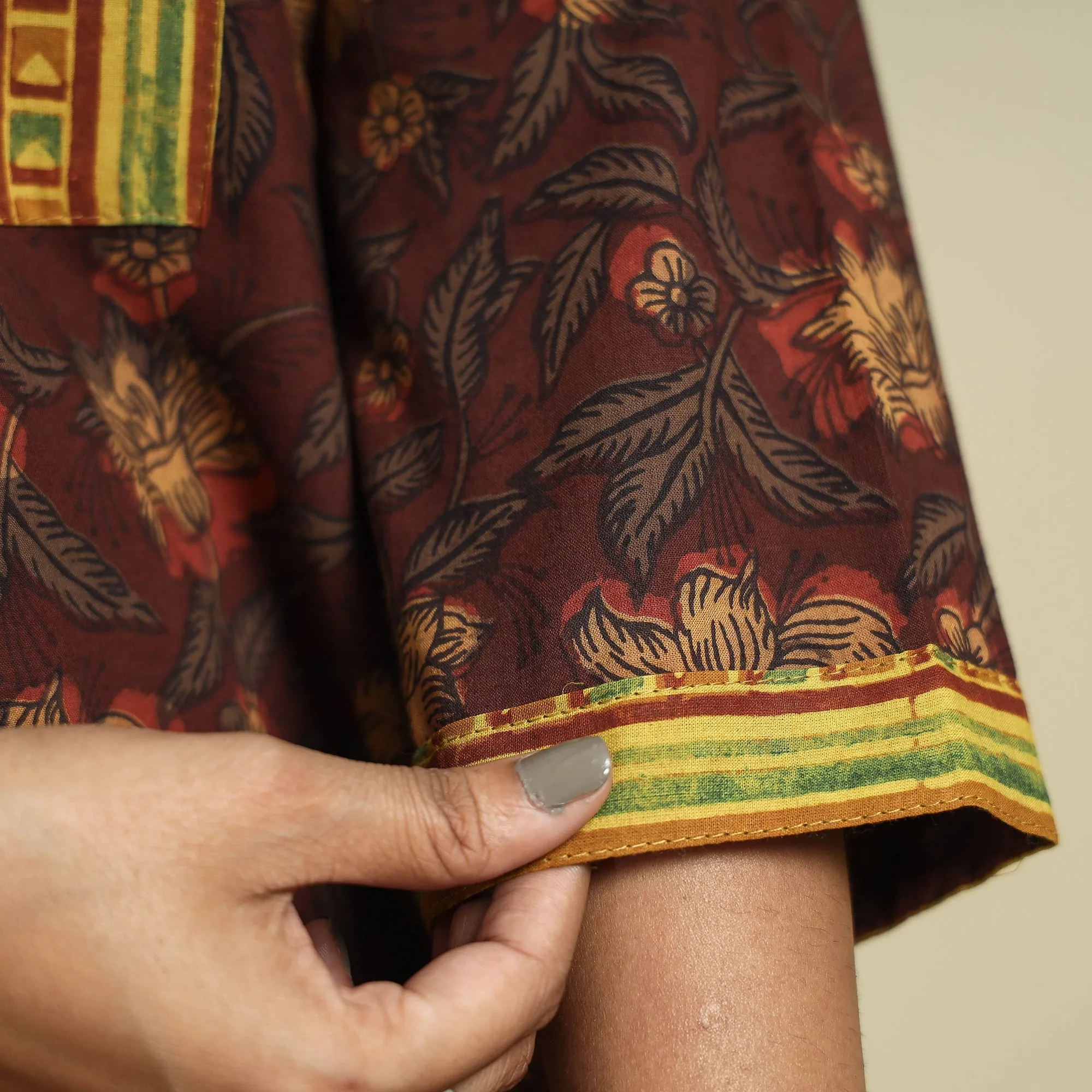 Brown - Jahota Block Printed Ajrakh Patchwork Cotton Kurta sold by Itokri product image thumbnail 5