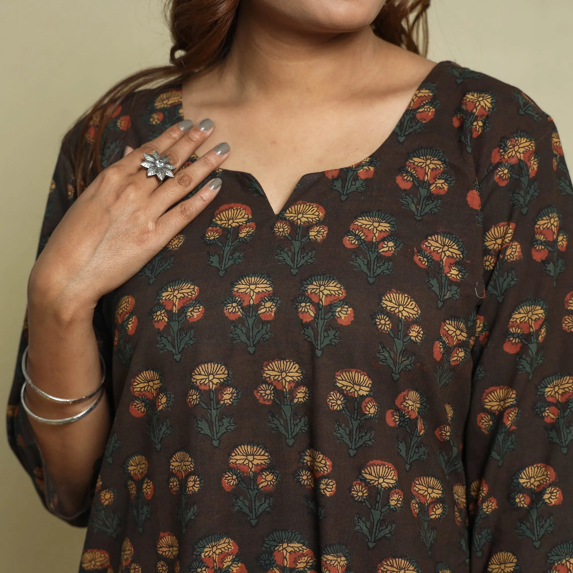 Brown - Jahota Block Printed Cotton Straight Kurta sold by Itokri product image thumbnail 4