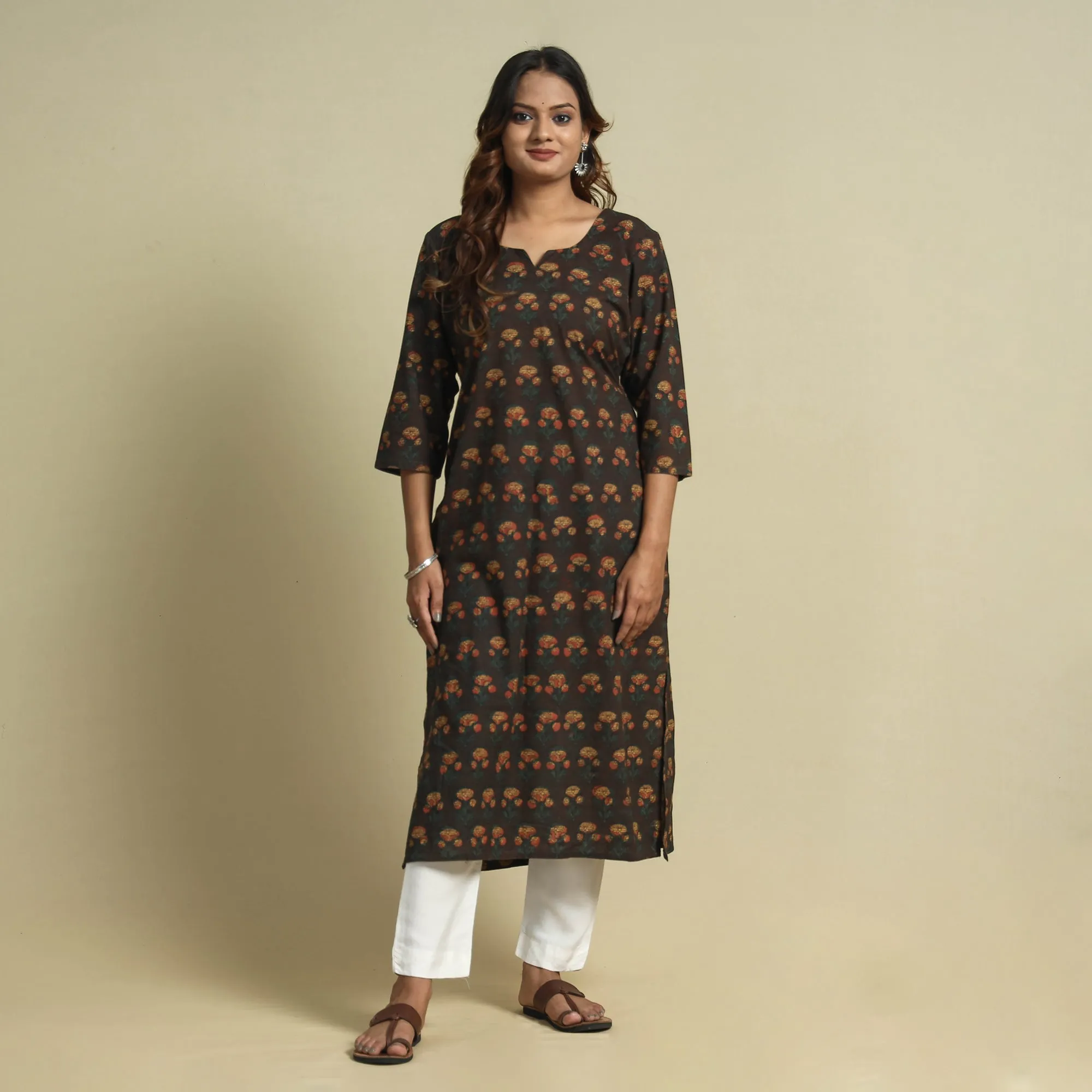 Brown - Jahota Block Printed Cotton Straight Kurta sold by Itokri product image thumbnail 2
