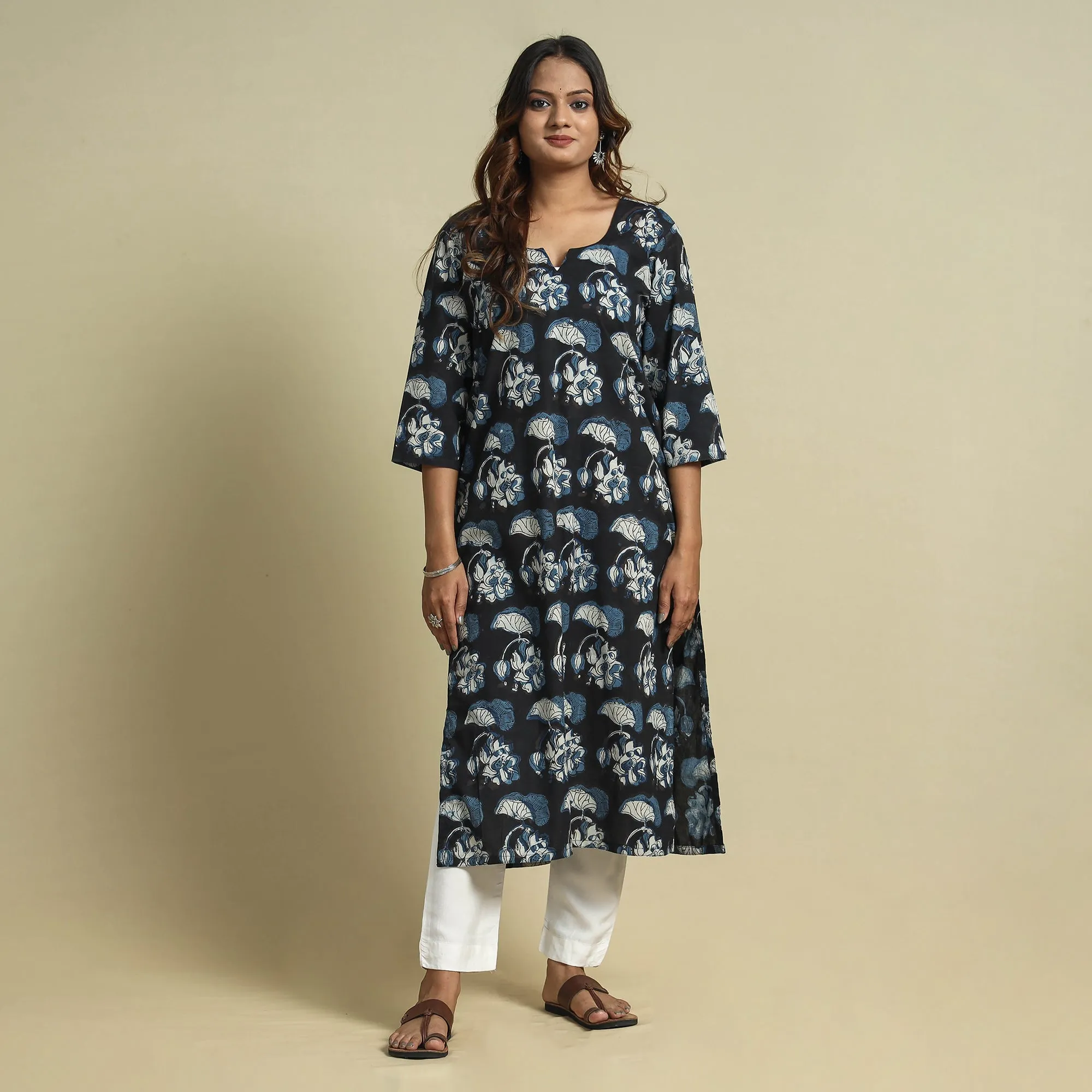 Black - Jahota Block Printed Cotton Straight Kurta sold by Itokri product image thumbnail 2