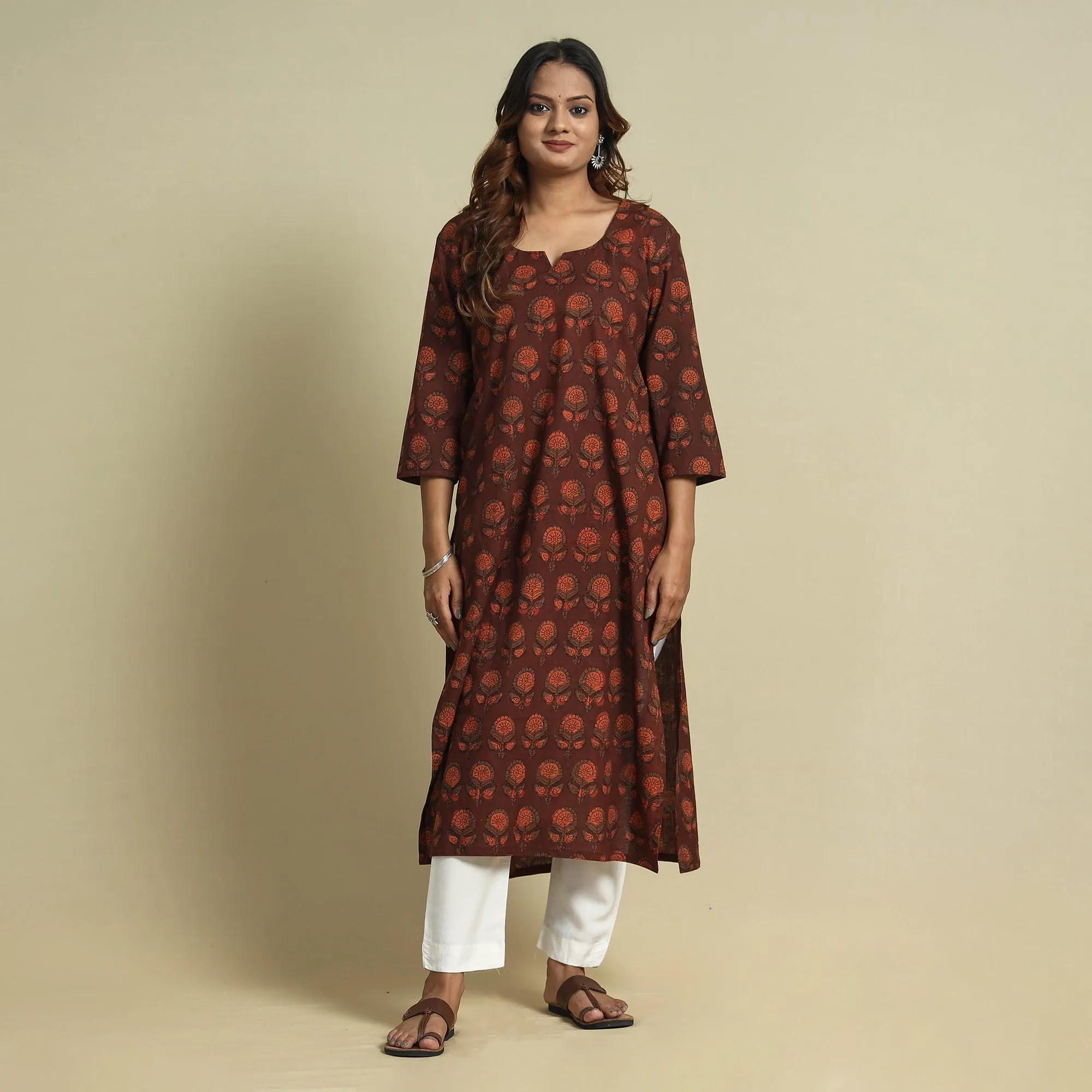 Maroon - Jahota Block Printed Cotton Straight Kurta sold by Itokri product image thumbnail 2