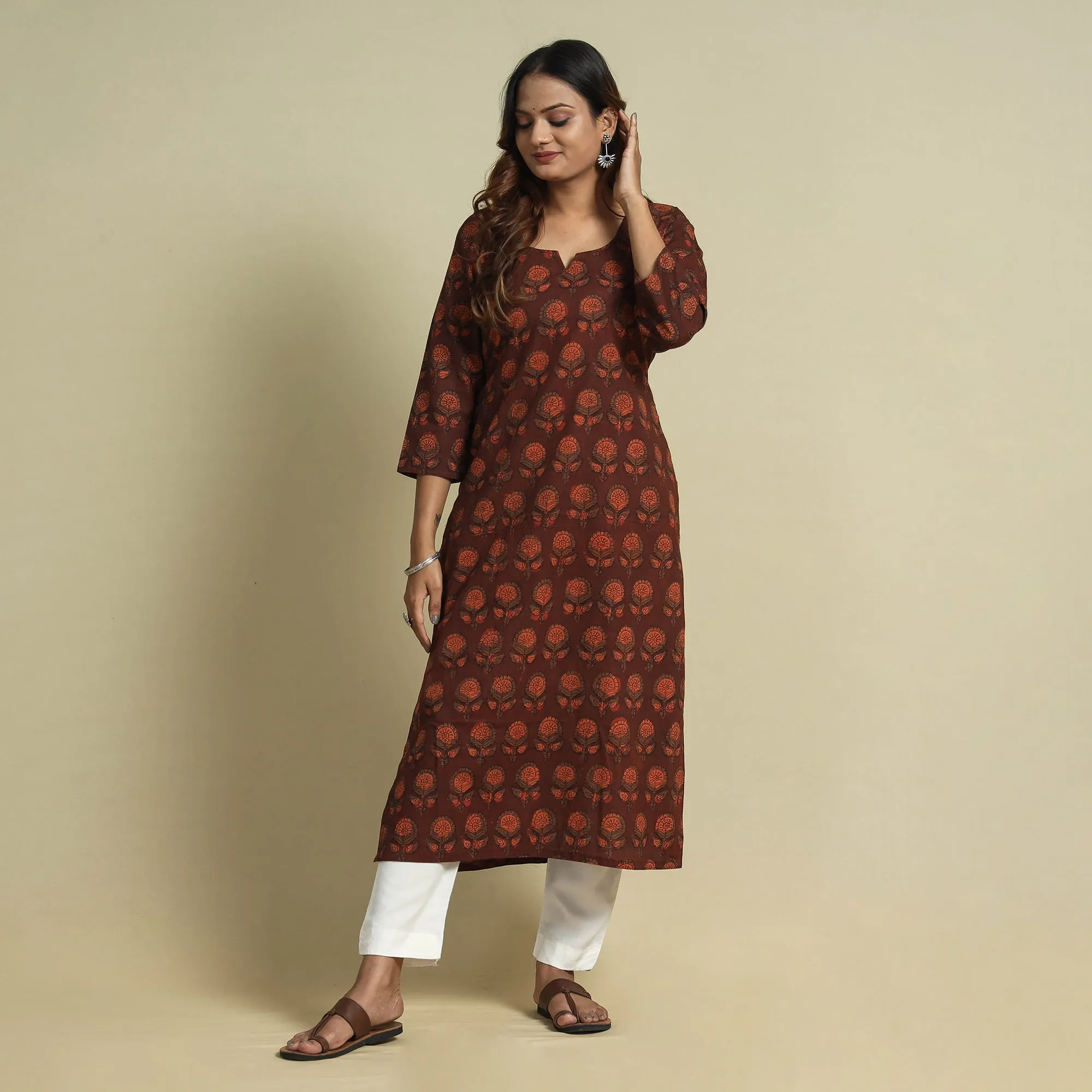Maroon - Jahota Block Printed Cotton Straight Kurta sold by Itokri product image thumbnail 3