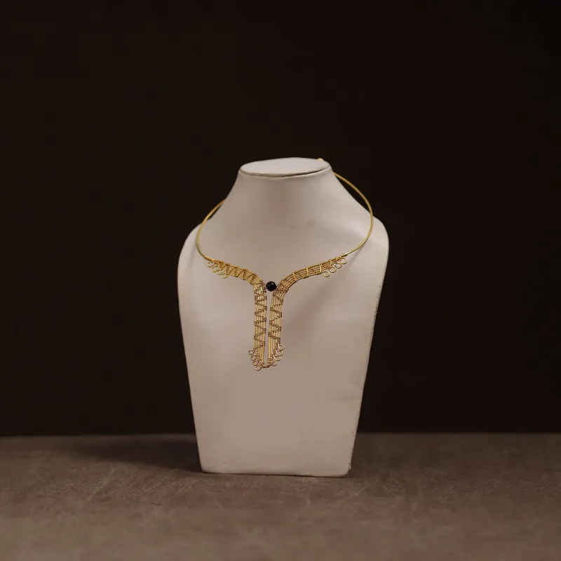 Yellow - Brass Metal Handcrafted Hasli Necklace 153 made by Itokri