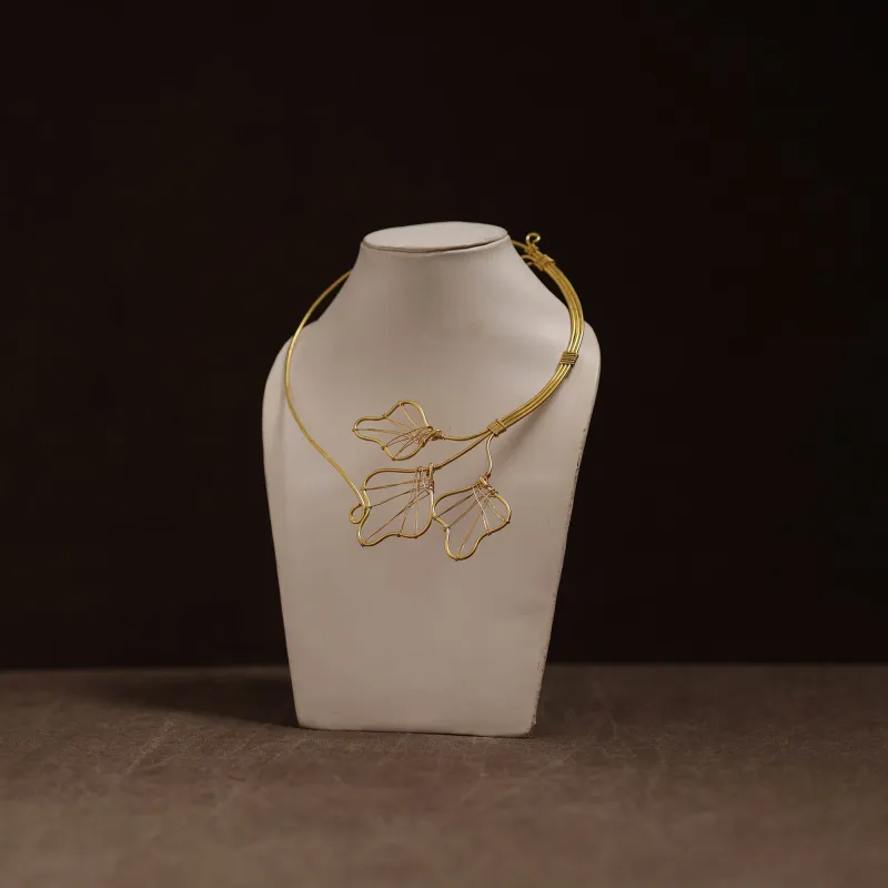 Yellow - Brass Metal Handcrafted Hasli Necklace 151 made by Itokri