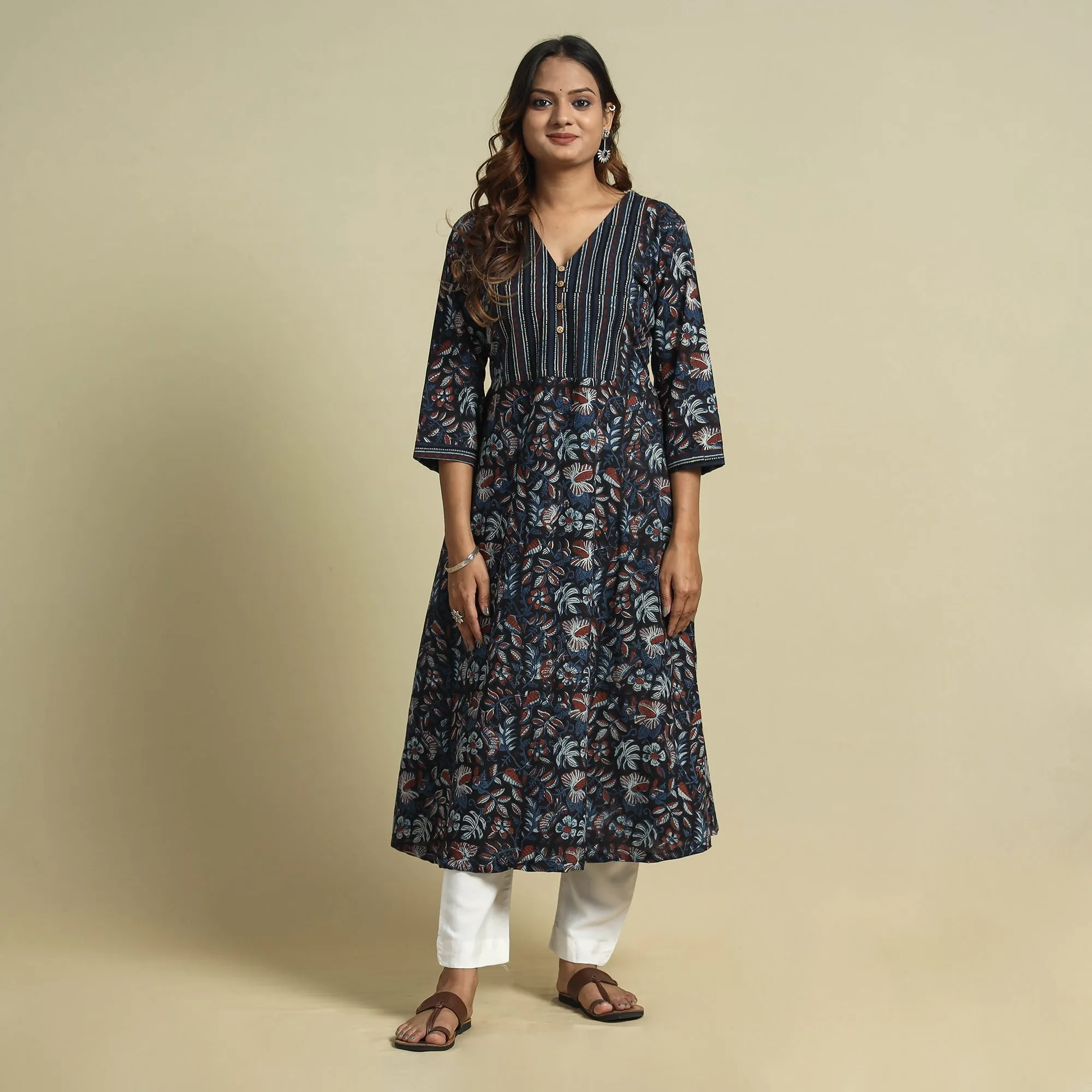 Blue - Jahota Block Printed Ajrakh Patchwork Cotton Kurta sold by Itokri product image thumbnail 2