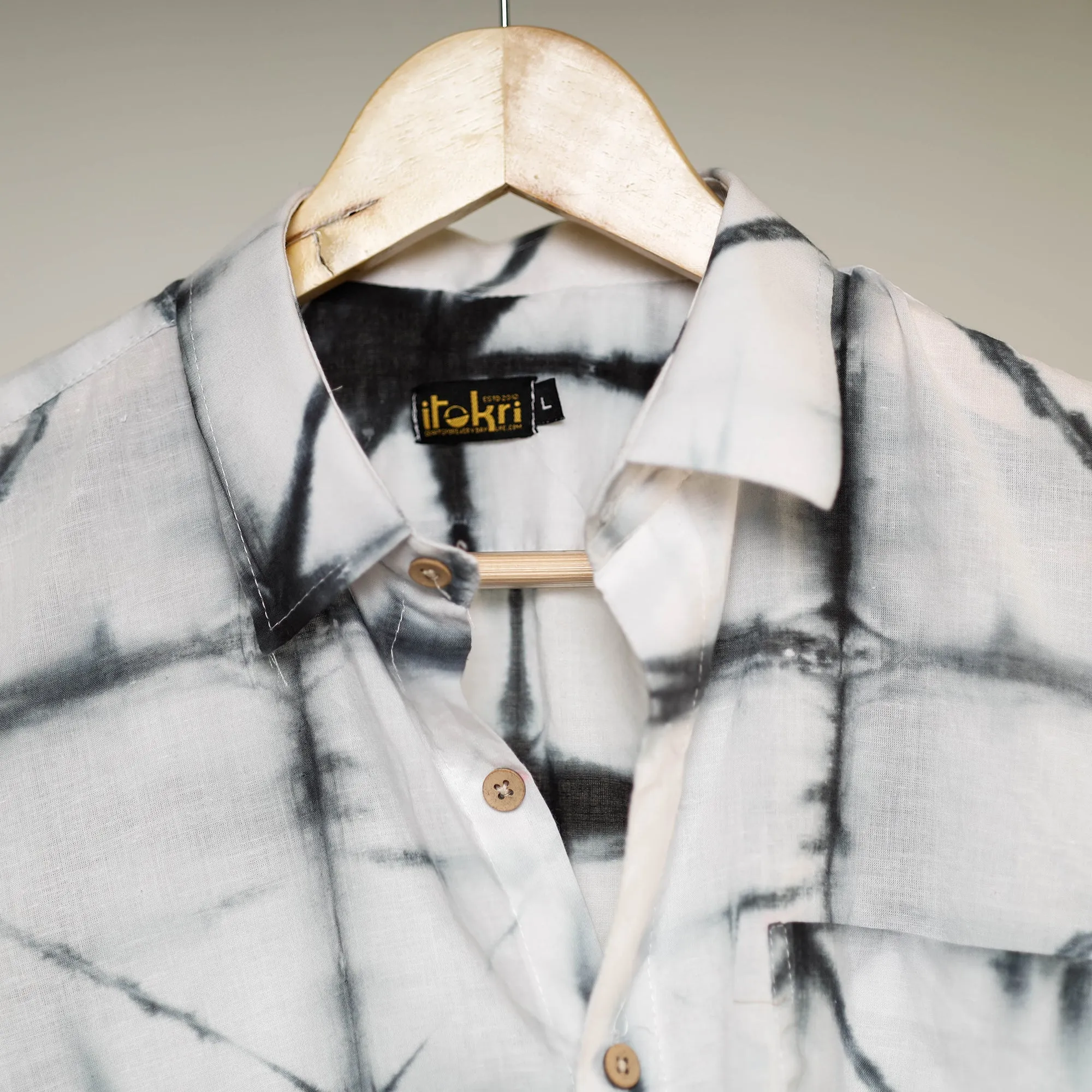 White - Shibori Tie-Dye Mul Cotton Men Half Sleeve Shirt sold by Itokri product image thumbnail 3