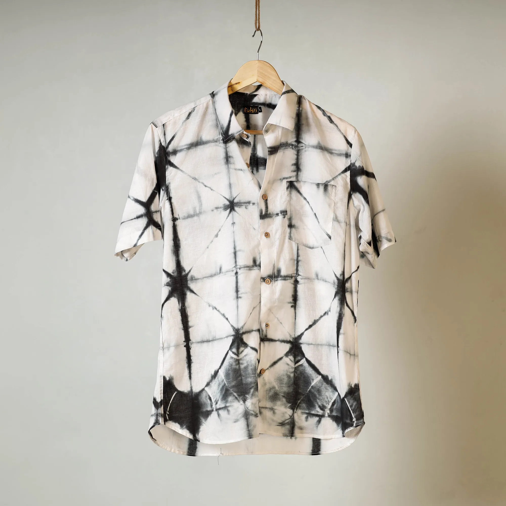White - Shibori Tie-Dye Mul Cotton Men Half Sleeve Shirt sold by Itokri product image thumbnail 2