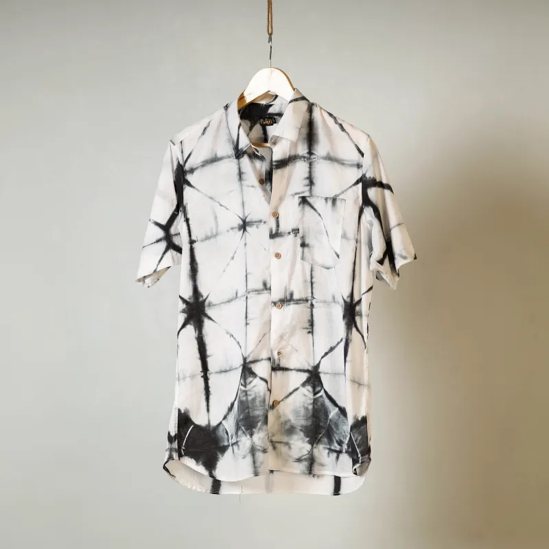 White - Shibori Tie-Dye Mul Cotton Men Half Sleeve Shirt sold by Itokri