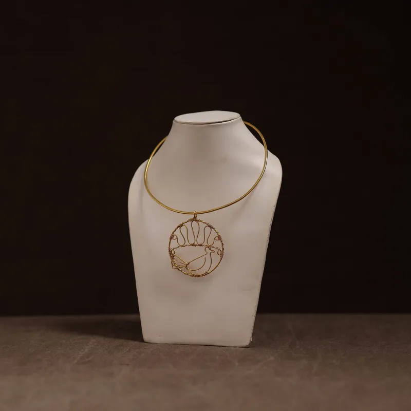 Yellow - Brass Metal Handcrafted Hasli Necklace 102 made by Itokri