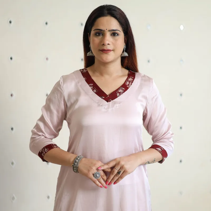 Light Purple - Modal Silk Plain Long Straight Kurta 45 made by Itokri