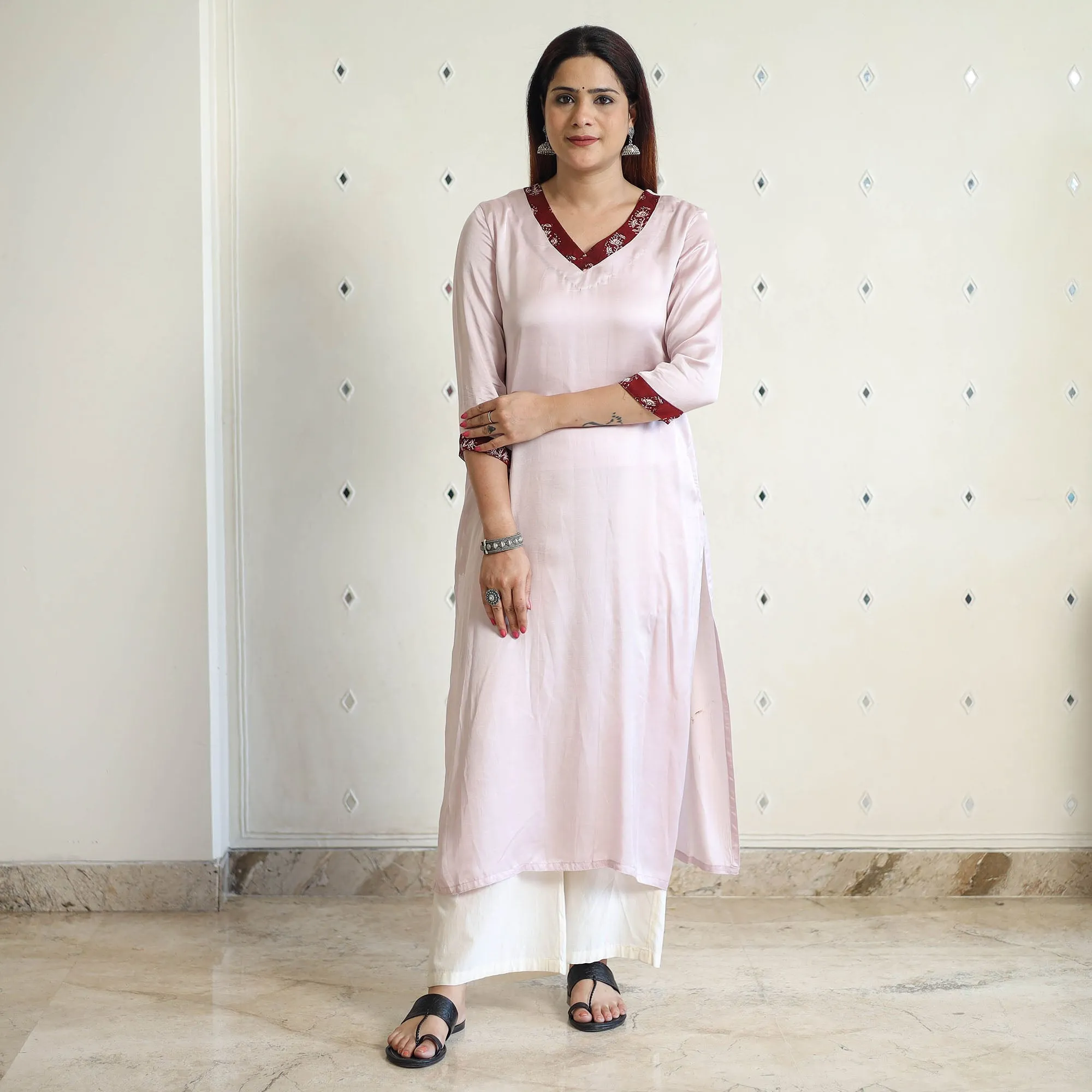 Light Purple - Modal Silk Plain Long Straight Kurta 45 sold by Itokri product image thumbnail 2