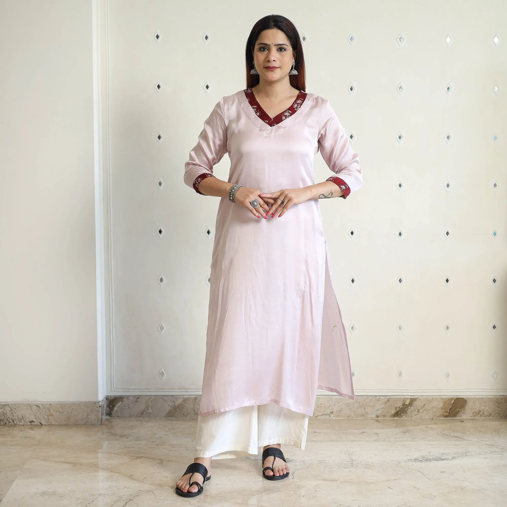 Light Purple - Modal Silk Plain Long Straight Kurta 45 sold by Itokri product image thumbnail 3
