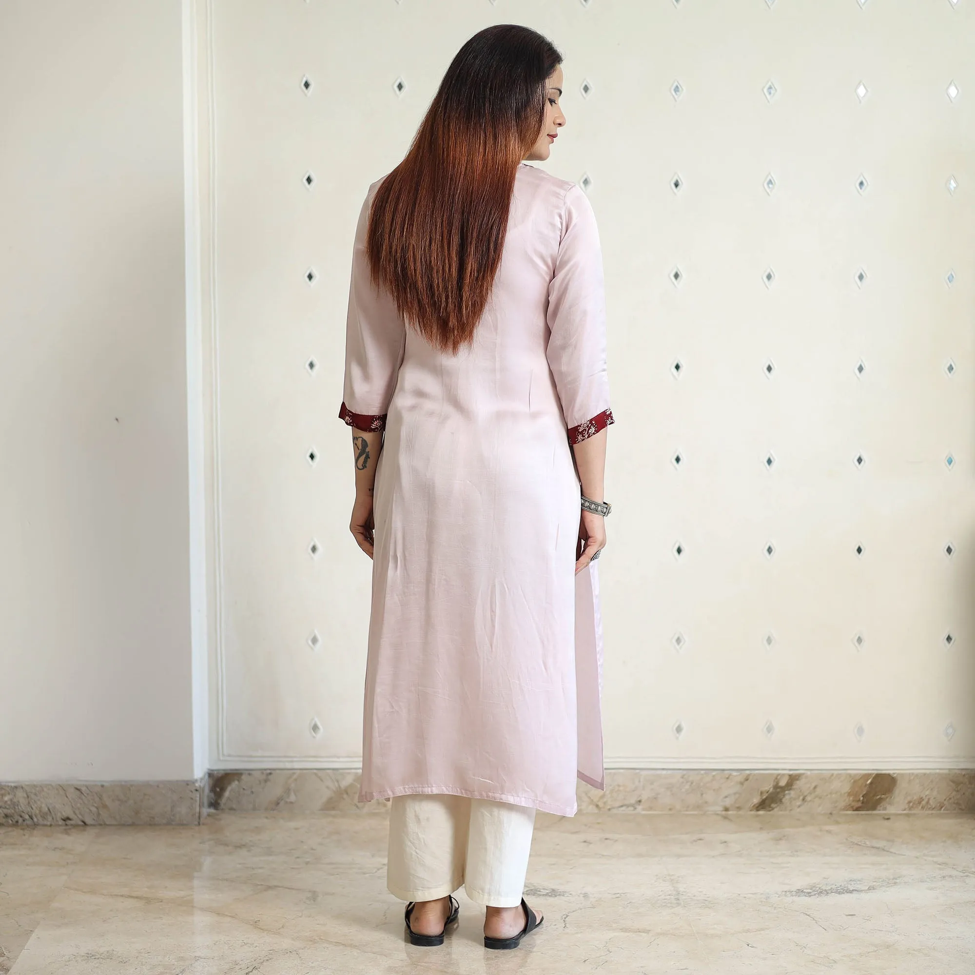 Light Purple - Modal Silk Plain Long Straight Kurta 45 sold by Itokri product image thumbnail 4