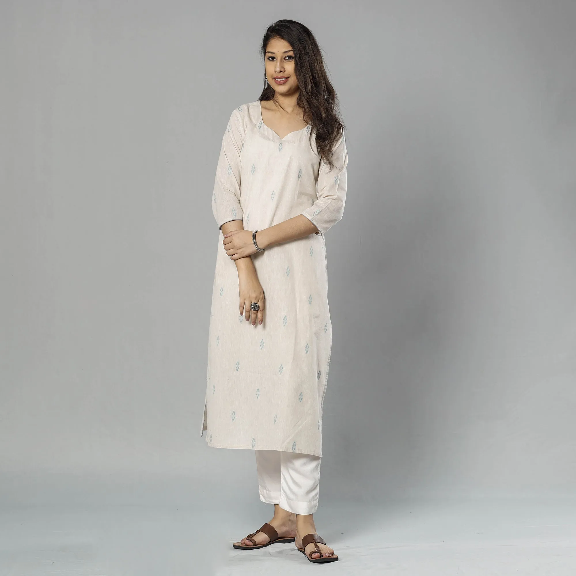 Beige - Jacquard Cotton Straight Kurta 12 sold by Itokri product image thumbnail 3