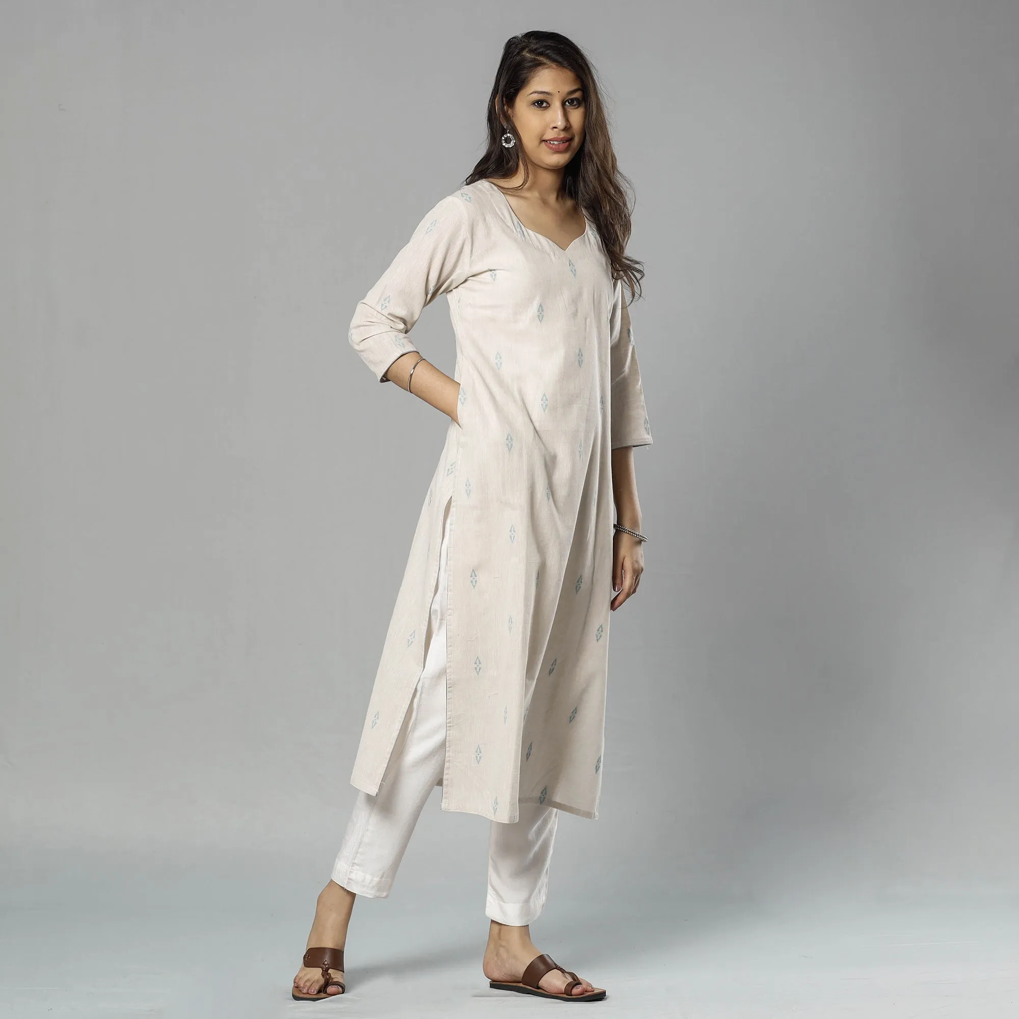 Beige - Jacquard Cotton Straight Kurta 12 sold by Itokri product image thumbnail 2