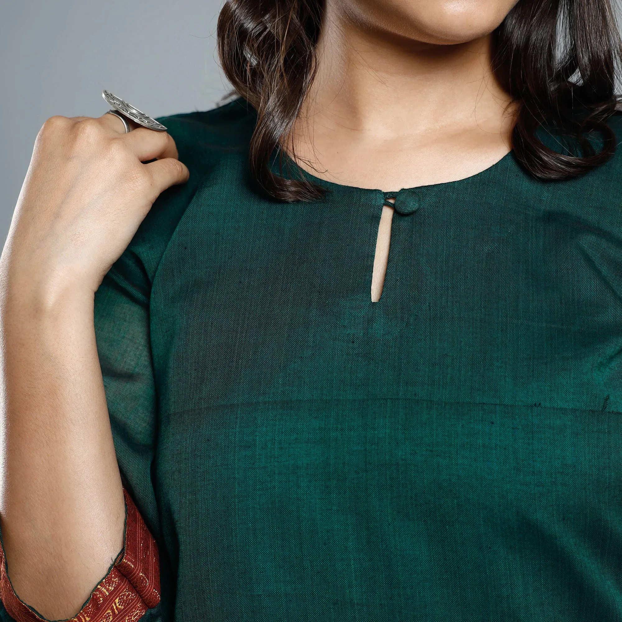 Dark Green - Dharwad Cotton Kurta with Palazzo & Dupatta Set sold by Itokri product image thumbnail 5