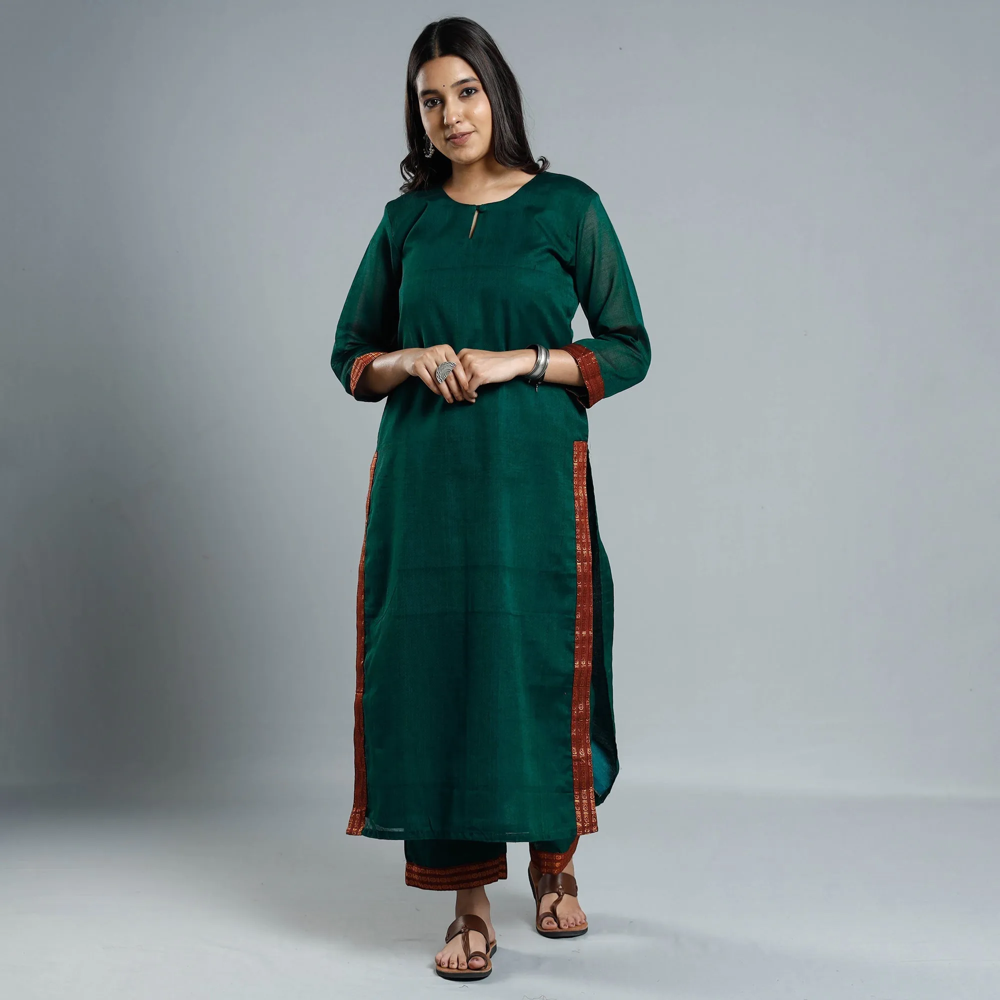 Dark Green - Dharwad Cotton Kurta with Palazzo & Dupatta Set sold by Itokri product image thumbnail 3