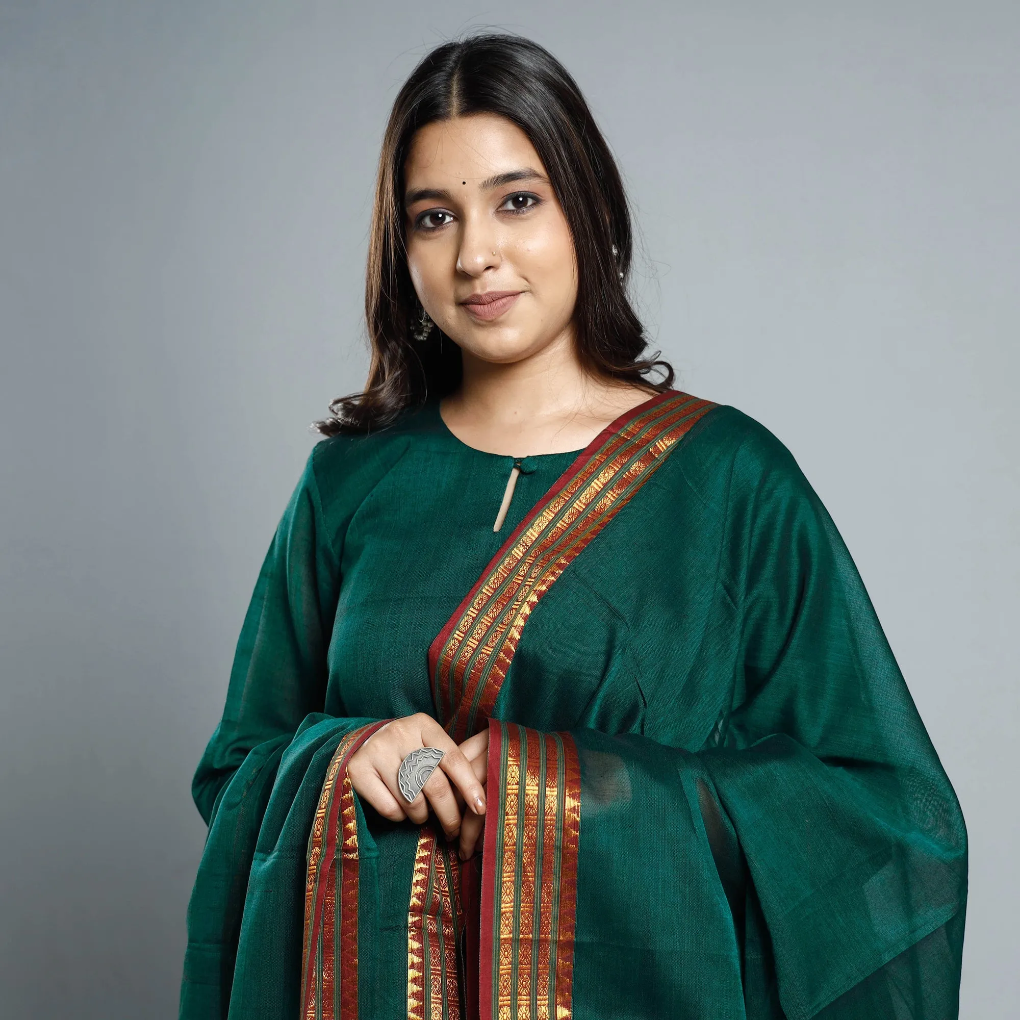 Dark Green - Dharwad Cotton Kurta with Palazzo & Dupatta Set sold by Itokri product image thumbnail 2