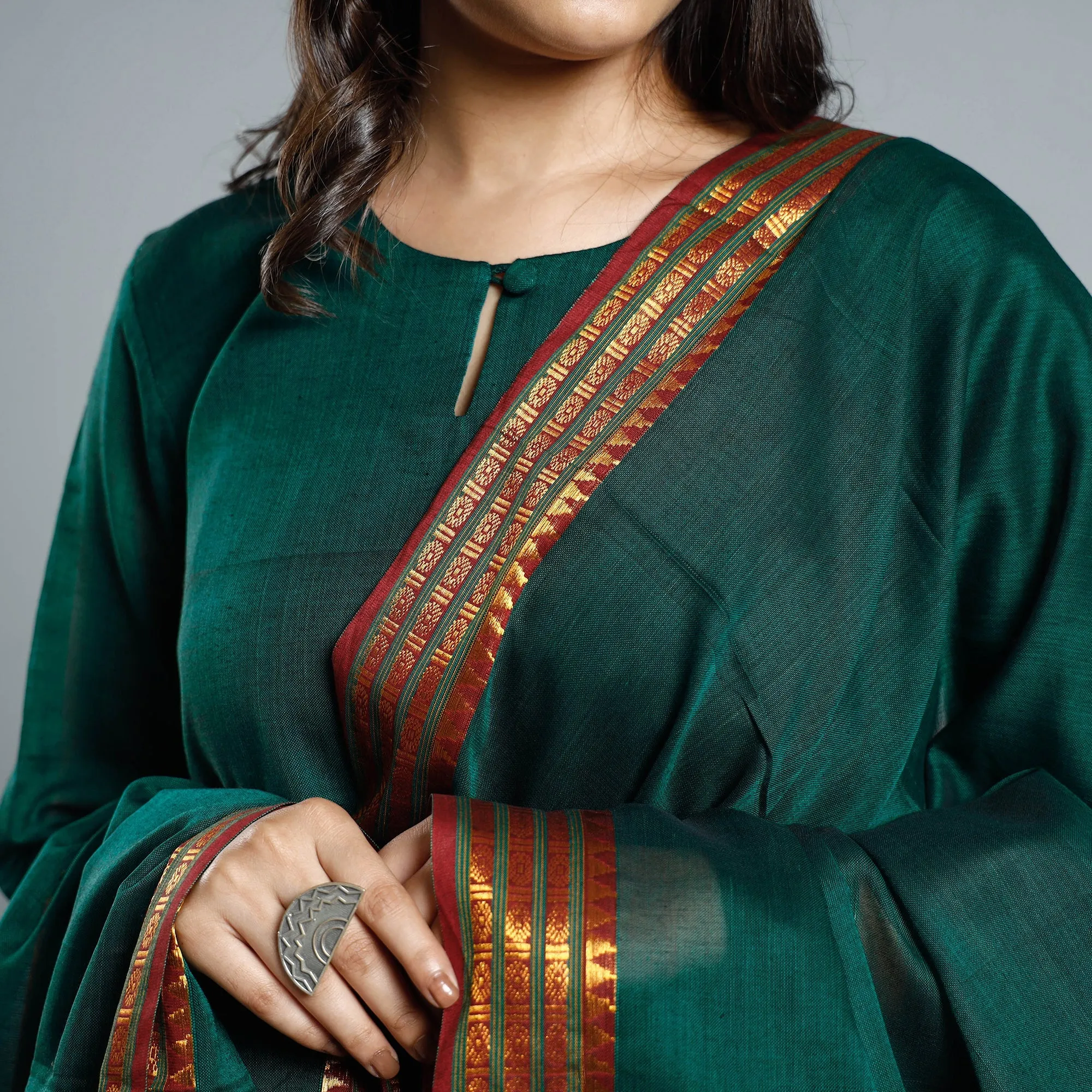 Dark Green - Dharwad Cotton Kurta with Palazzo & Dupatta Set sold by Itokri product image thumbnail 4
