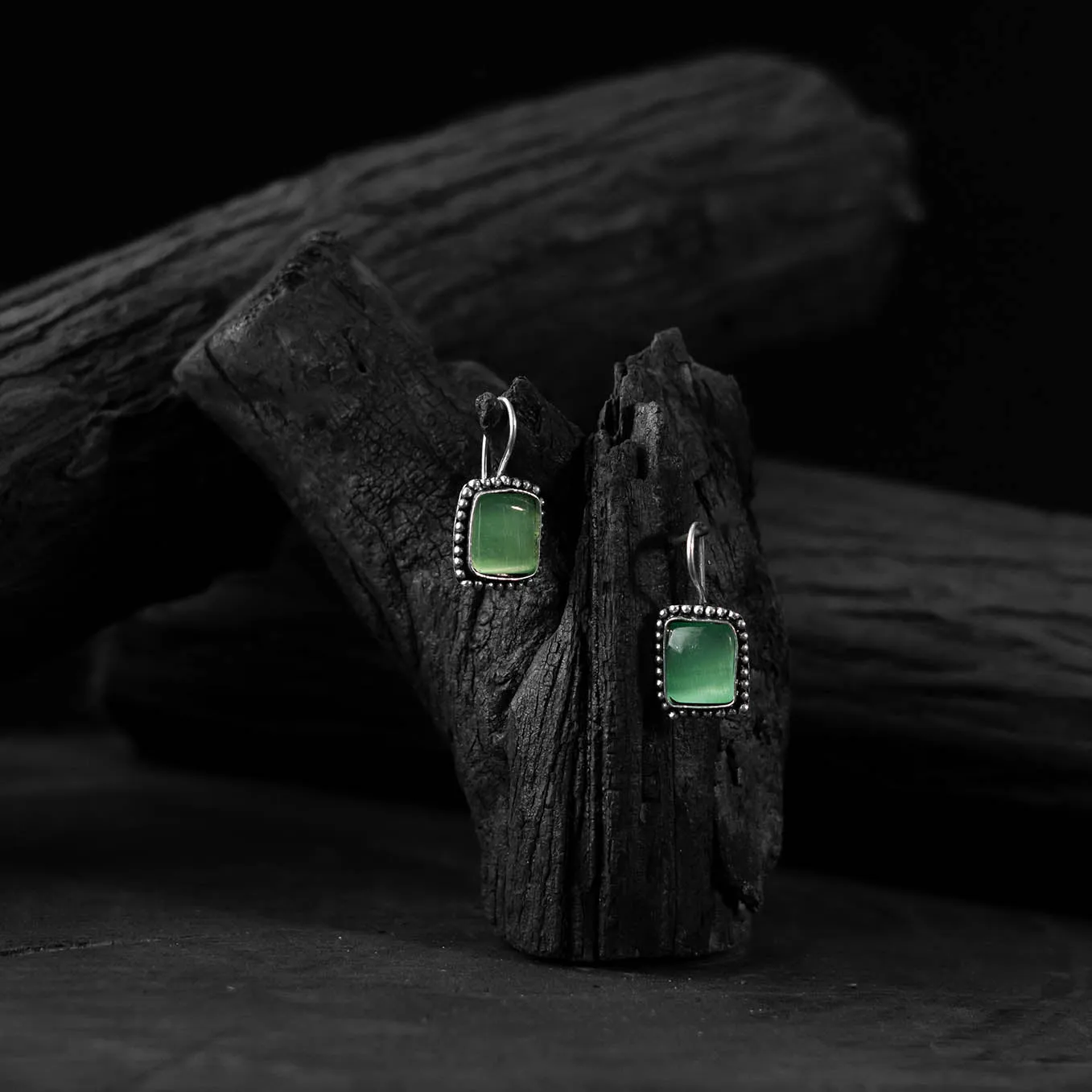 Mint Green - Saanjh Bela Square Shape Oxidised Drop Earrings sold by Itokri product image thumbnail 2