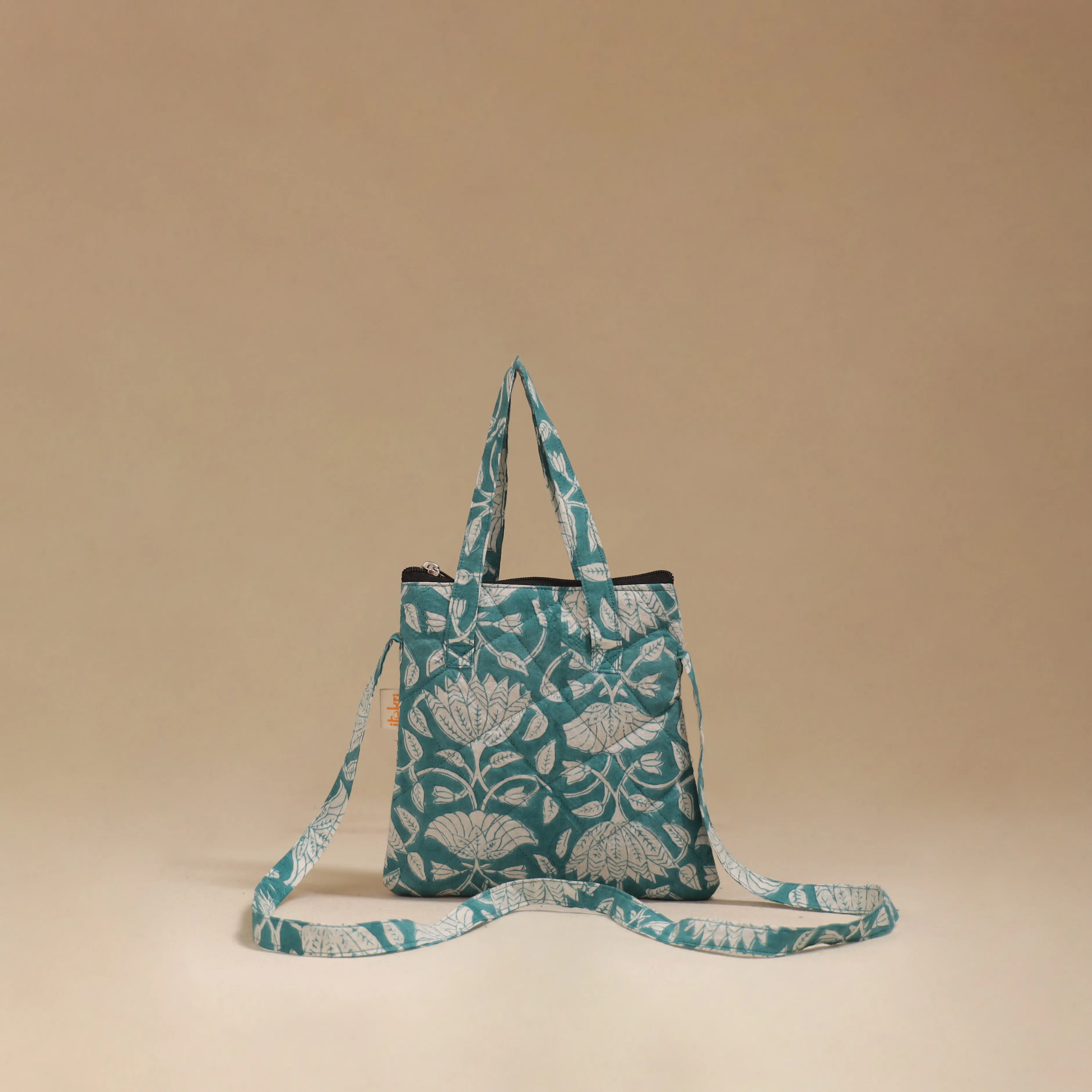 Green - Handcrafted Quilted Sling Bag 15 sold by Itokri
