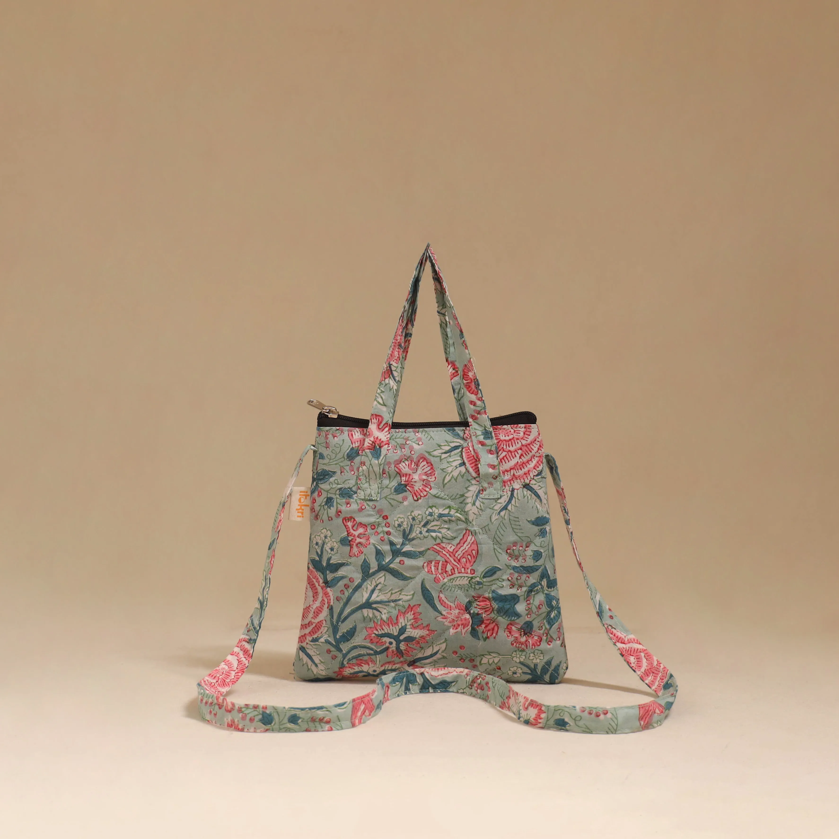 Green - Handcrafted Quilted Sling Bag 13 sold by Itokri