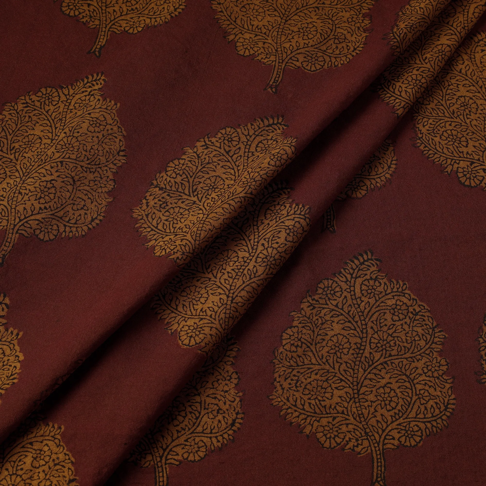 Maroon - Chanderi Silk Handloom Bagh Block Print Fabric sold by Itokri product image thumbnail 2