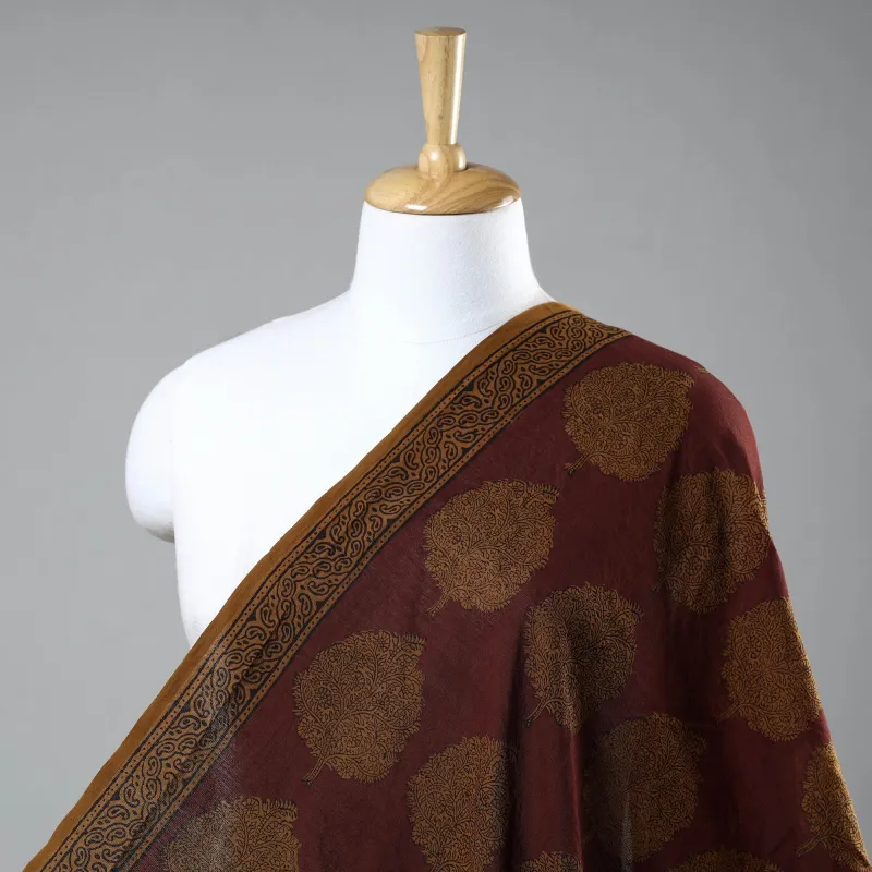 Maroon - Chanderi Silk Handloom Bagh Block Print Fabric sold by Itokri