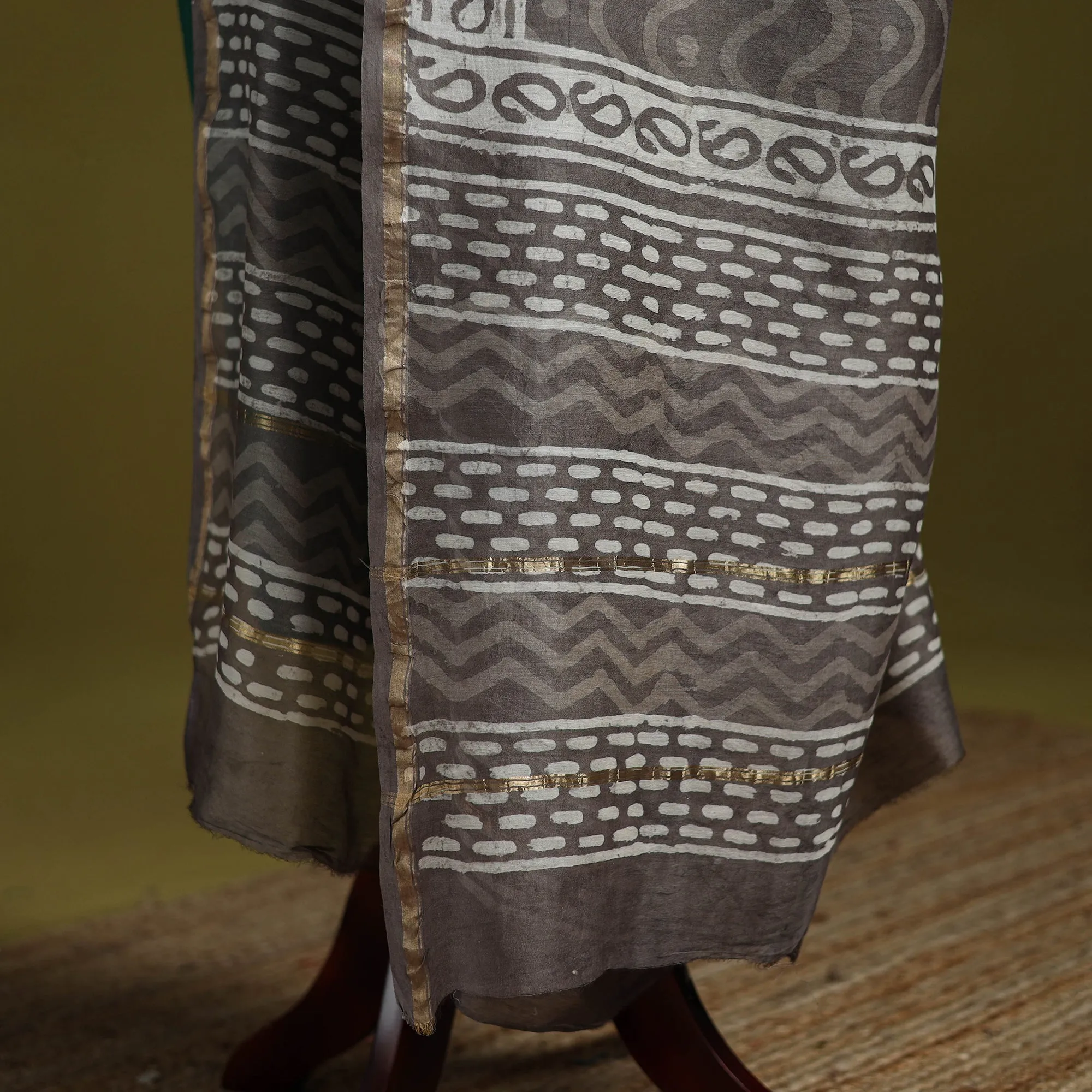 Brown - Chanderi Silk Hand Block Print Natural Dyed Bagru Dupatta 11 sold by Itokri product image thumbnail 4