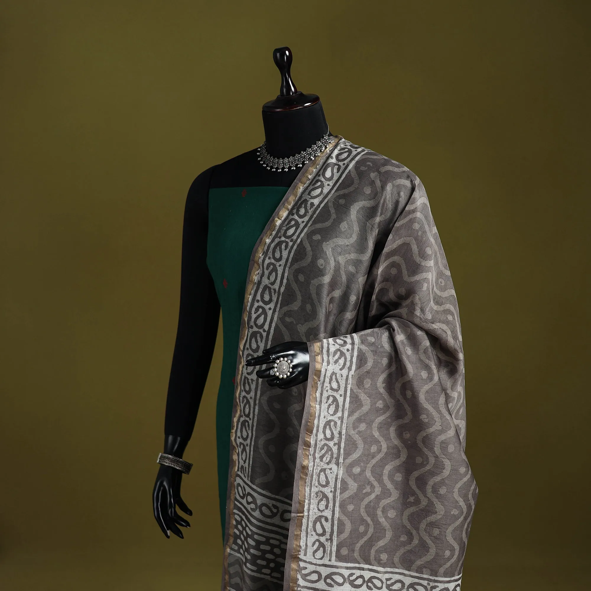 Brown - Chanderi Silk Hand Block Print Natural Dyed Bagru Dupatta 11 sold by Itokri product image thumbnail 2