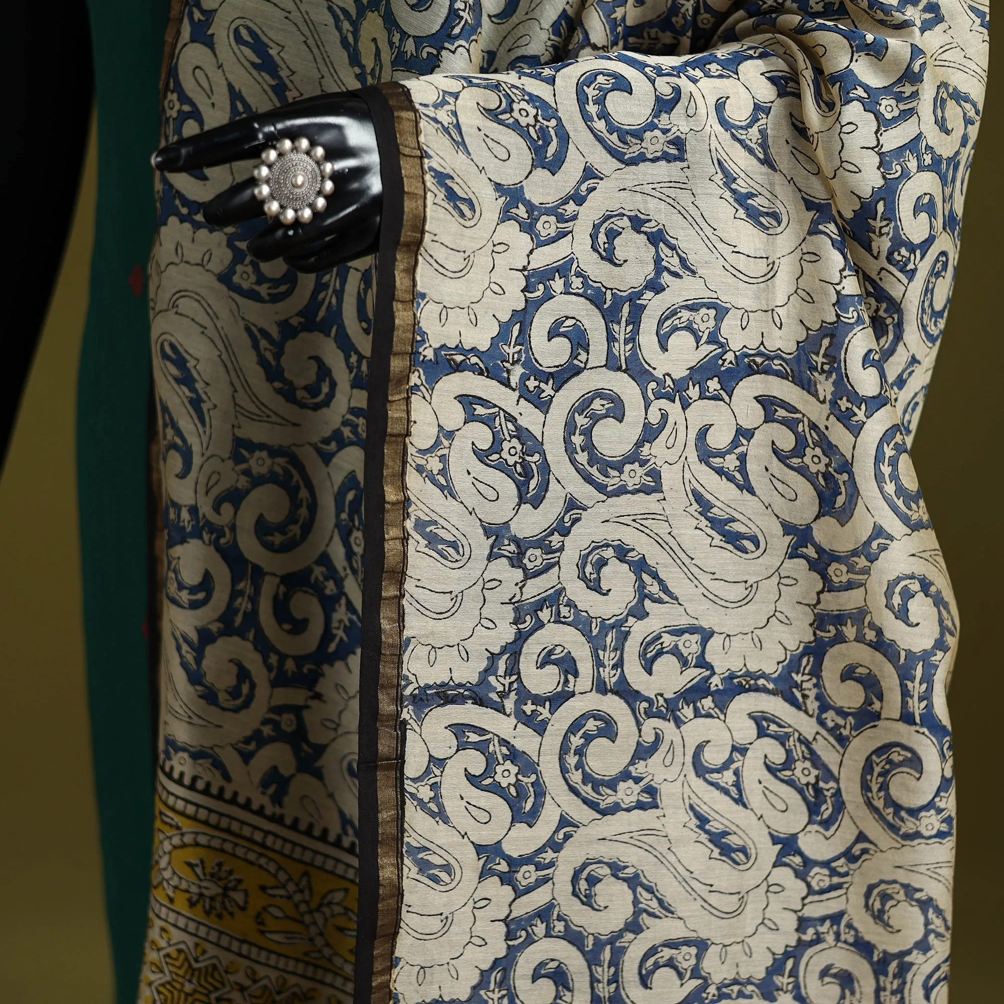 Blue - Chanderi Silk Hand Block Print Natural Dyed Bagru Dupatta 10 sold by Itokri product image thumbnail 3