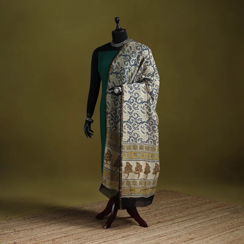 Blue - Chanderi Silk Hand Block Print Natural Dyed Bagru Dupatta 10 made by Itokri