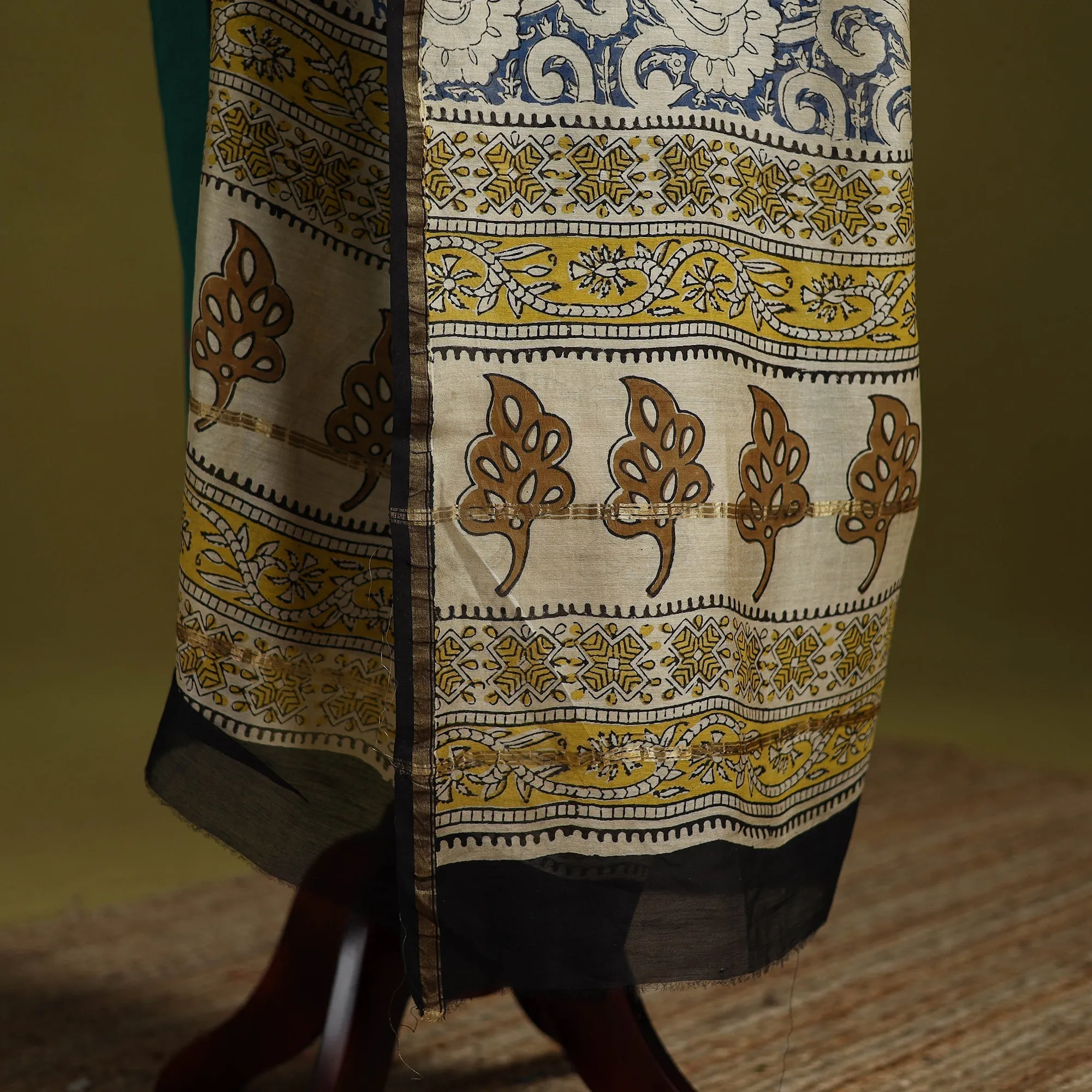 Blue - Chanderi Silk Hand Block Print Natural Dyed Bagru Dupatta 10 sold by Itokri product image thumbnail 4