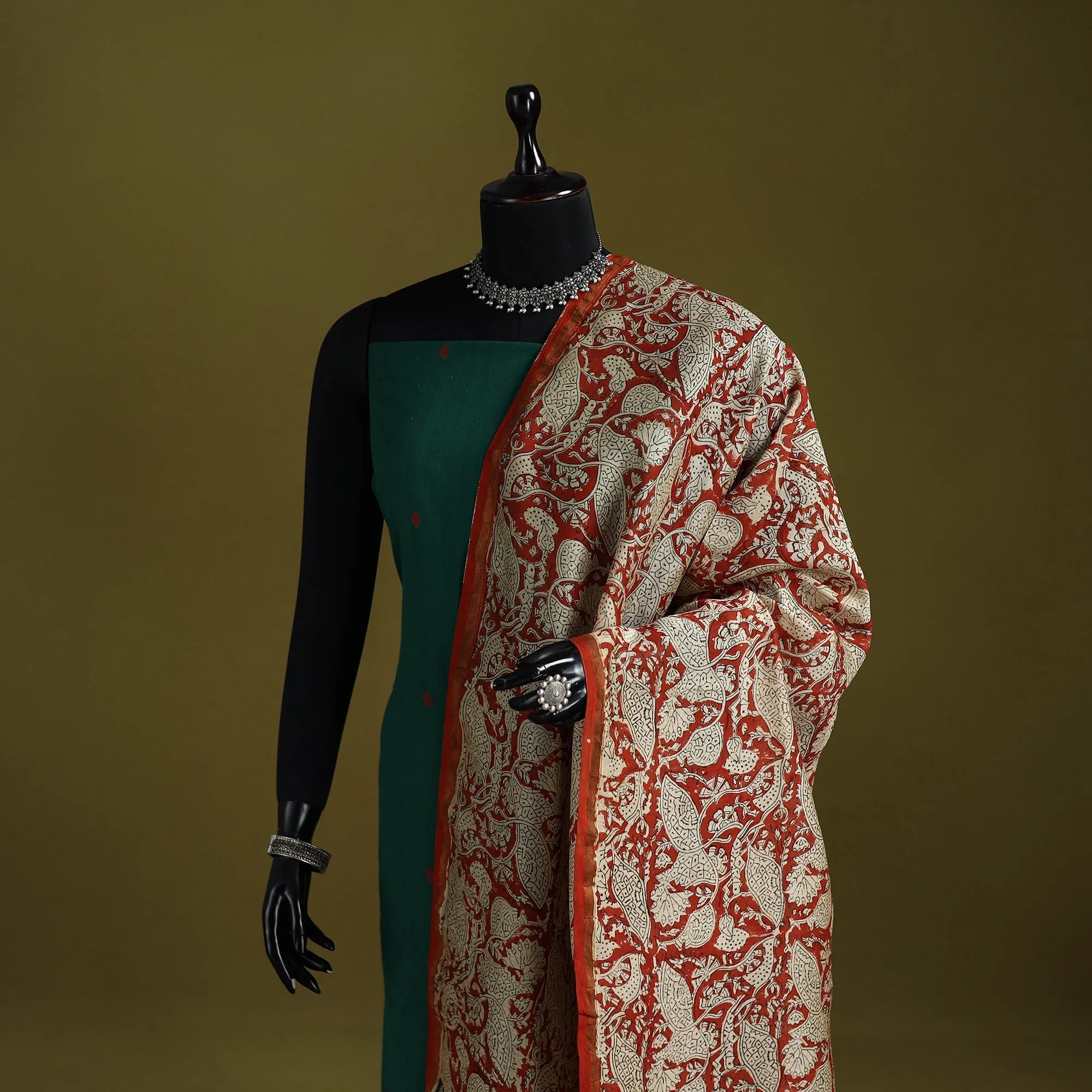 Orange - Chanderi Silk Hand Block Print Natural Dyed Bagru Dupatta 25 sold by Itokri product image thumbnail 2