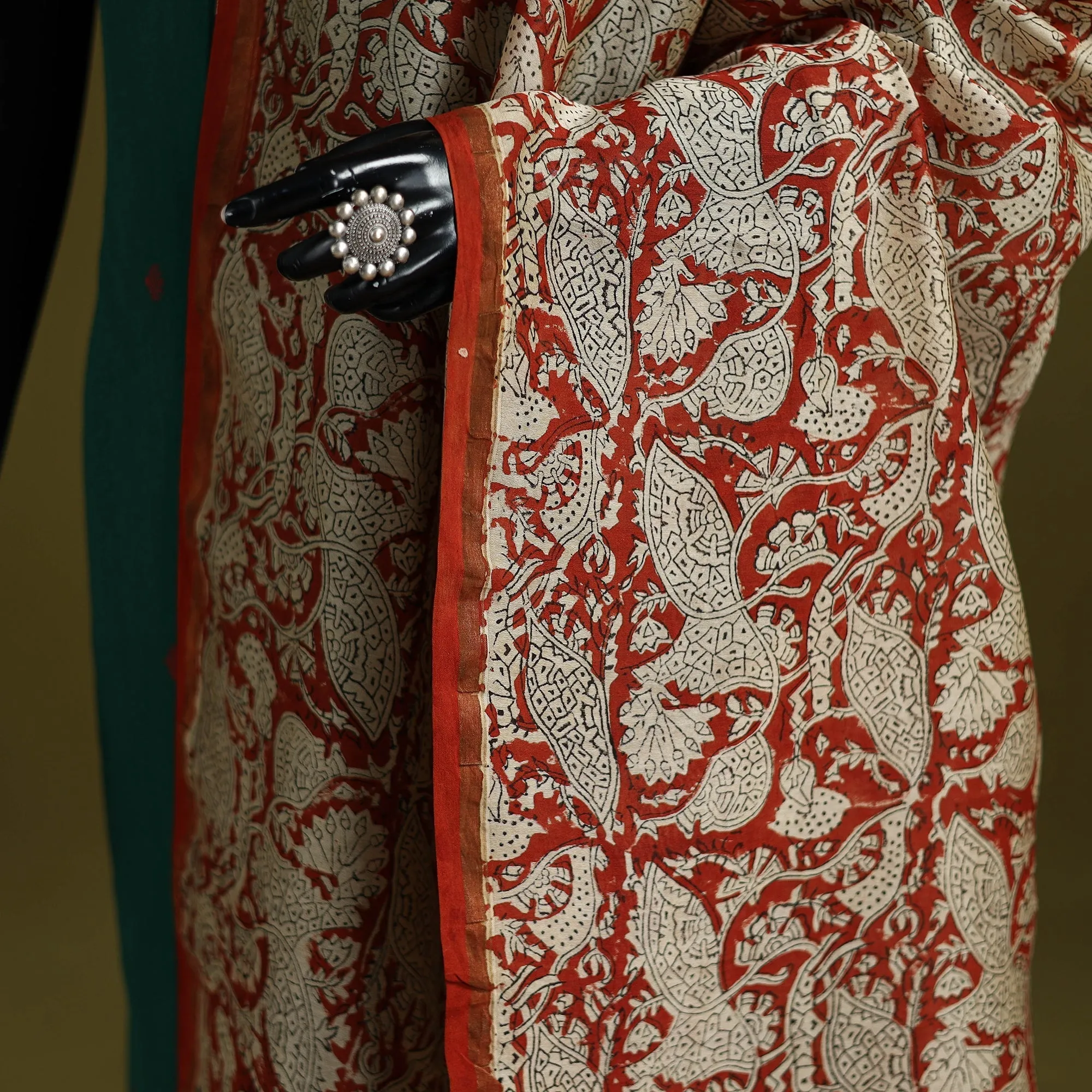 Orange - Chanderi Silk Hand Block Print Natural Dyed Bagru Dupatta 25 sold by Itokri product image thumbnail 3