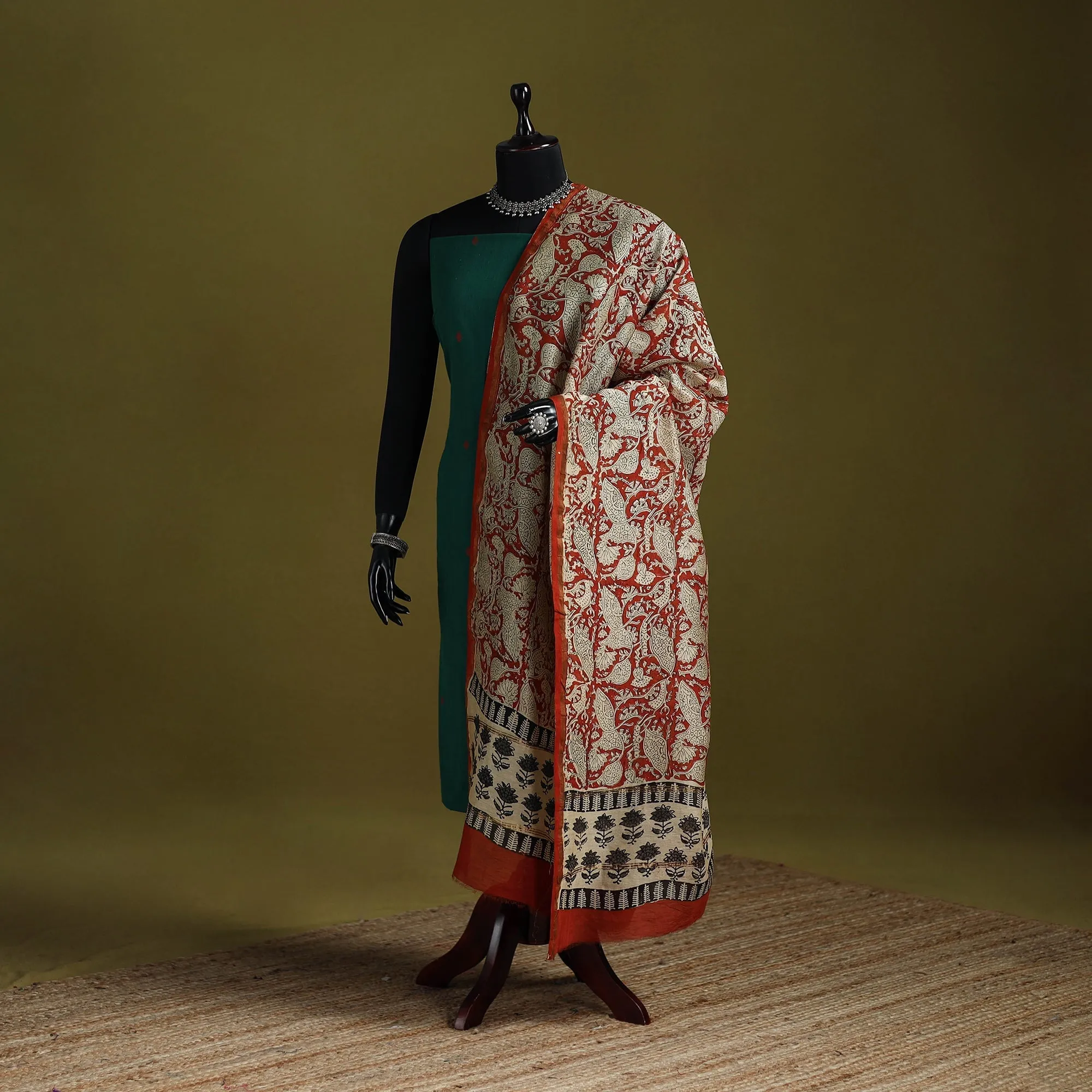 Orange - Chanderi Silk Hand Block Print Natural Dyed Bagru Dupatta 25 sold by Itokri