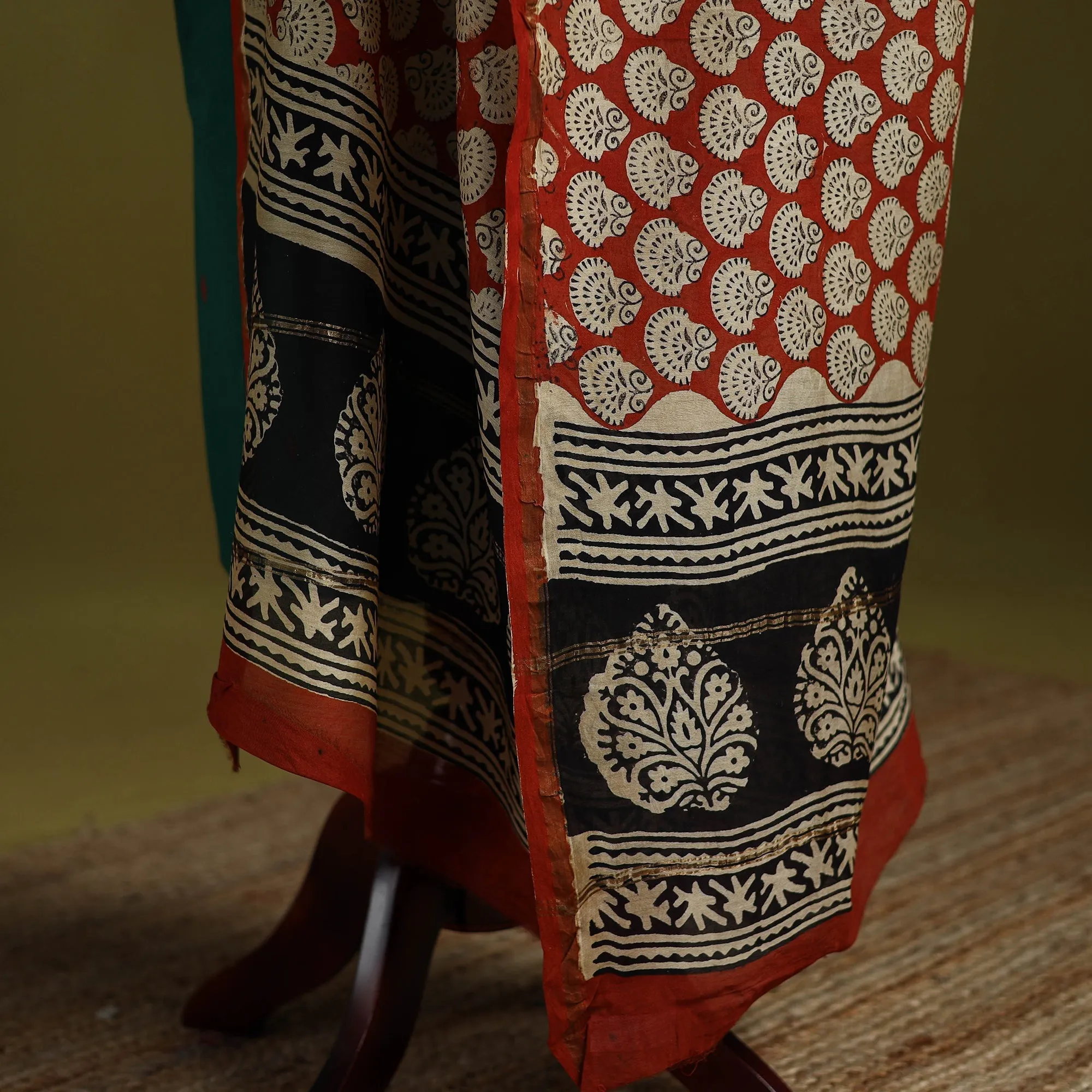 Red - Chanderi Silk Hand Block Print Natural Dyed Bagru Dupatta 22 sold by Itokri product image thumbnail 4